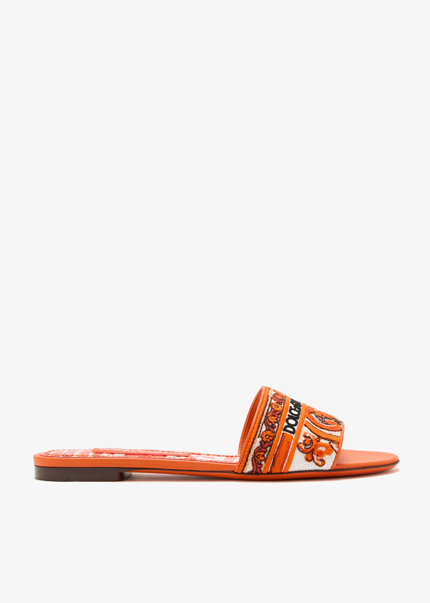 

Majolica-embroidered slide sandals, Orange