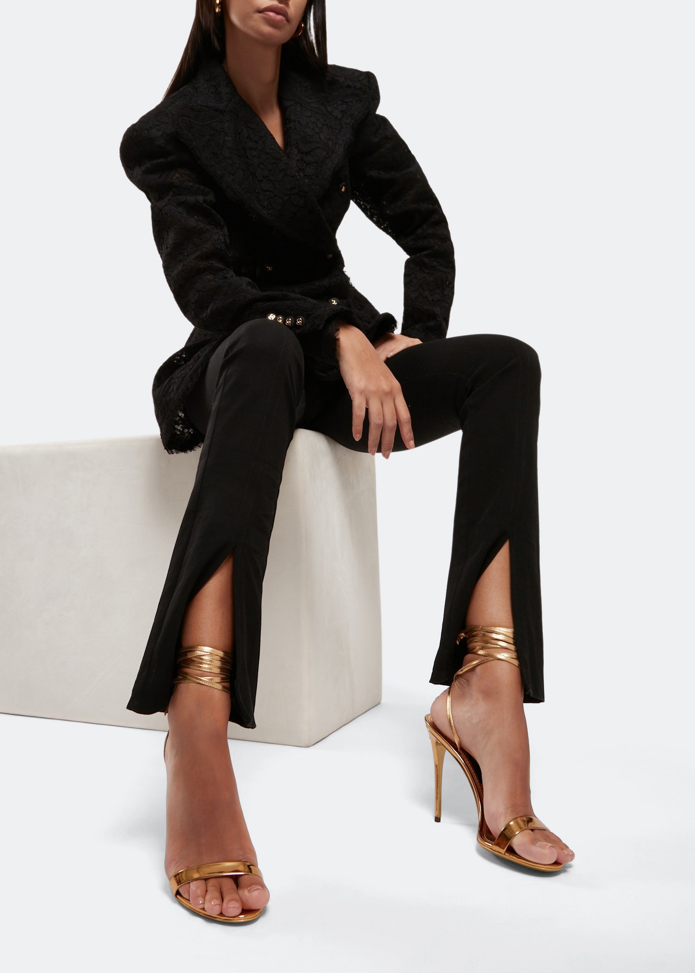 

Mirrored-effect calfskin sandals, Gold