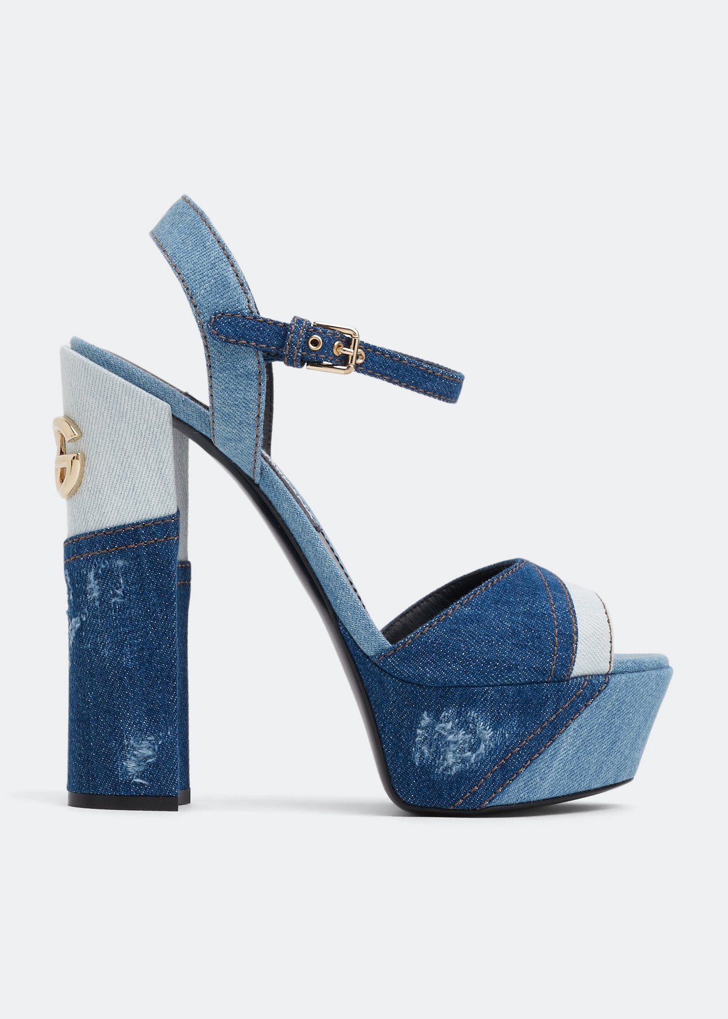 

Patchwork denim platform sandals, Blue