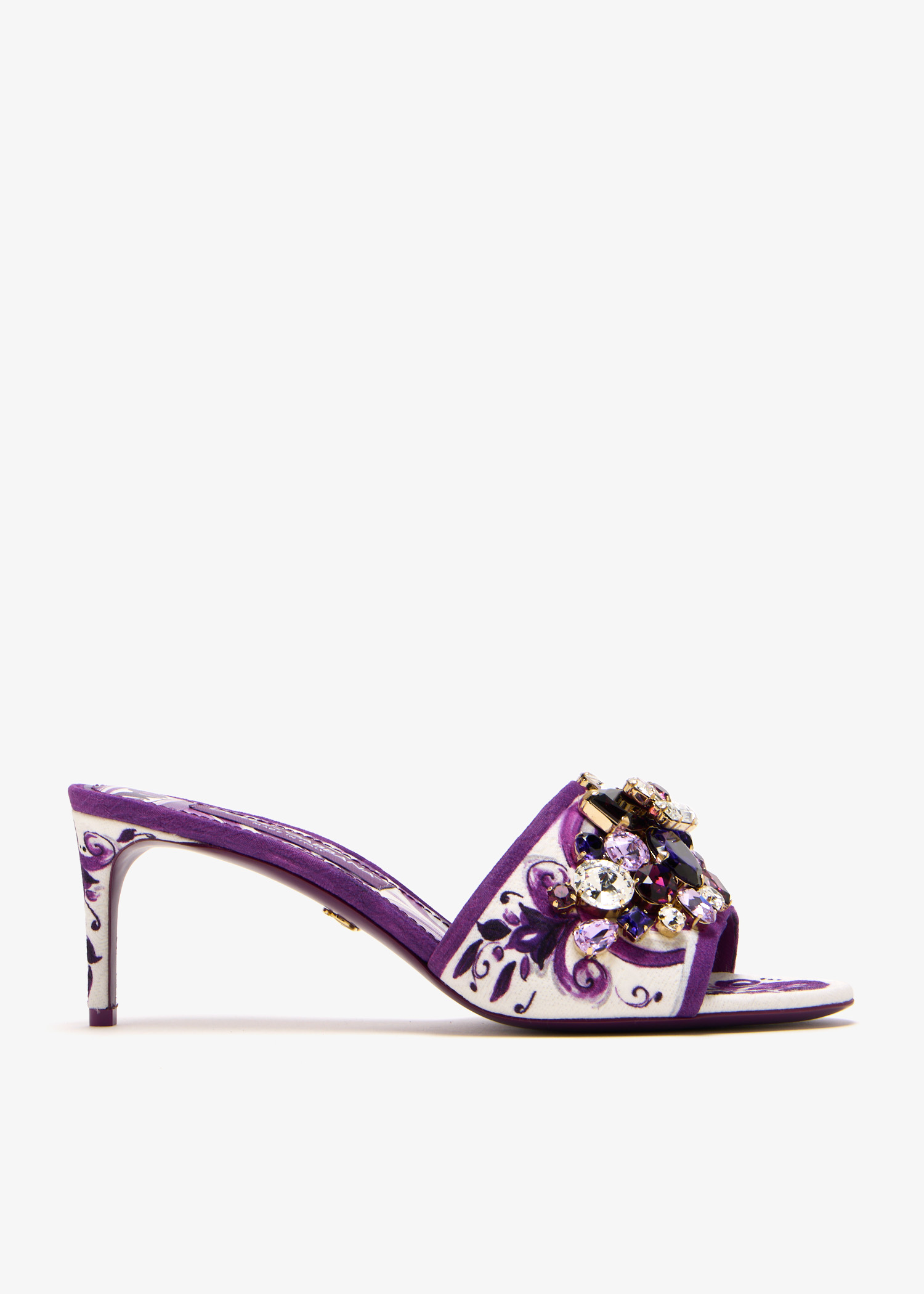

Maiolica-print brocade mules, Printed