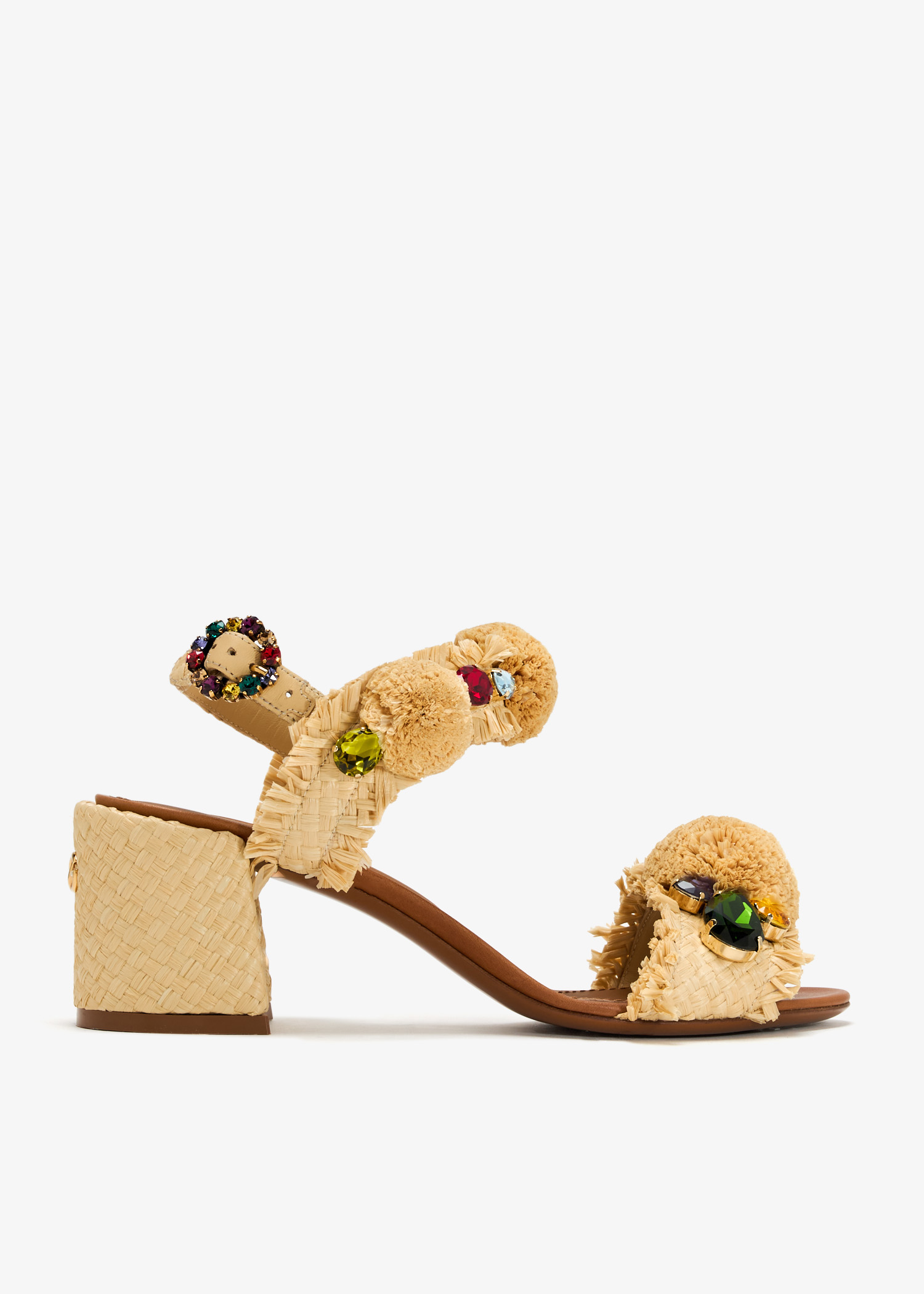 

Gemstone raffia sandals, Beige