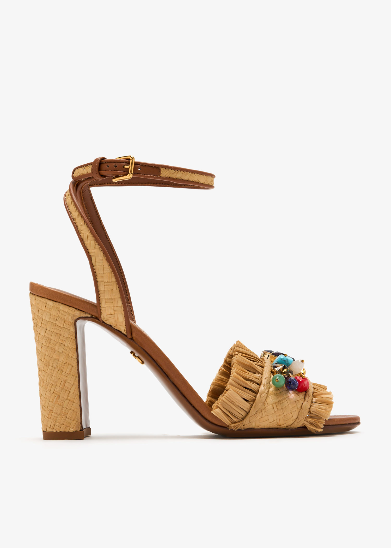 

Gemstone raffia sandals, Beige