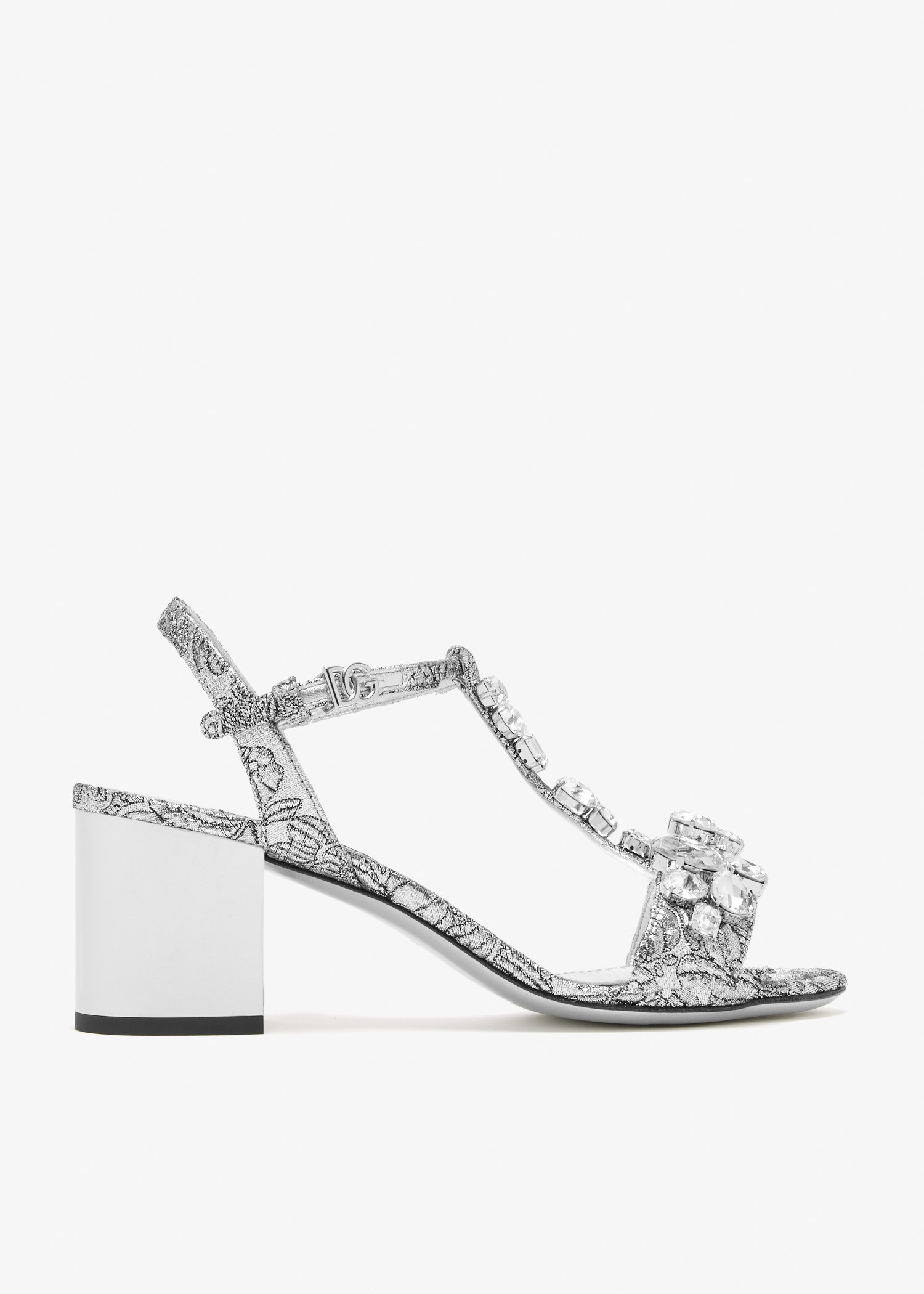 

Rhinestone-embellished brocade sandals, Silver