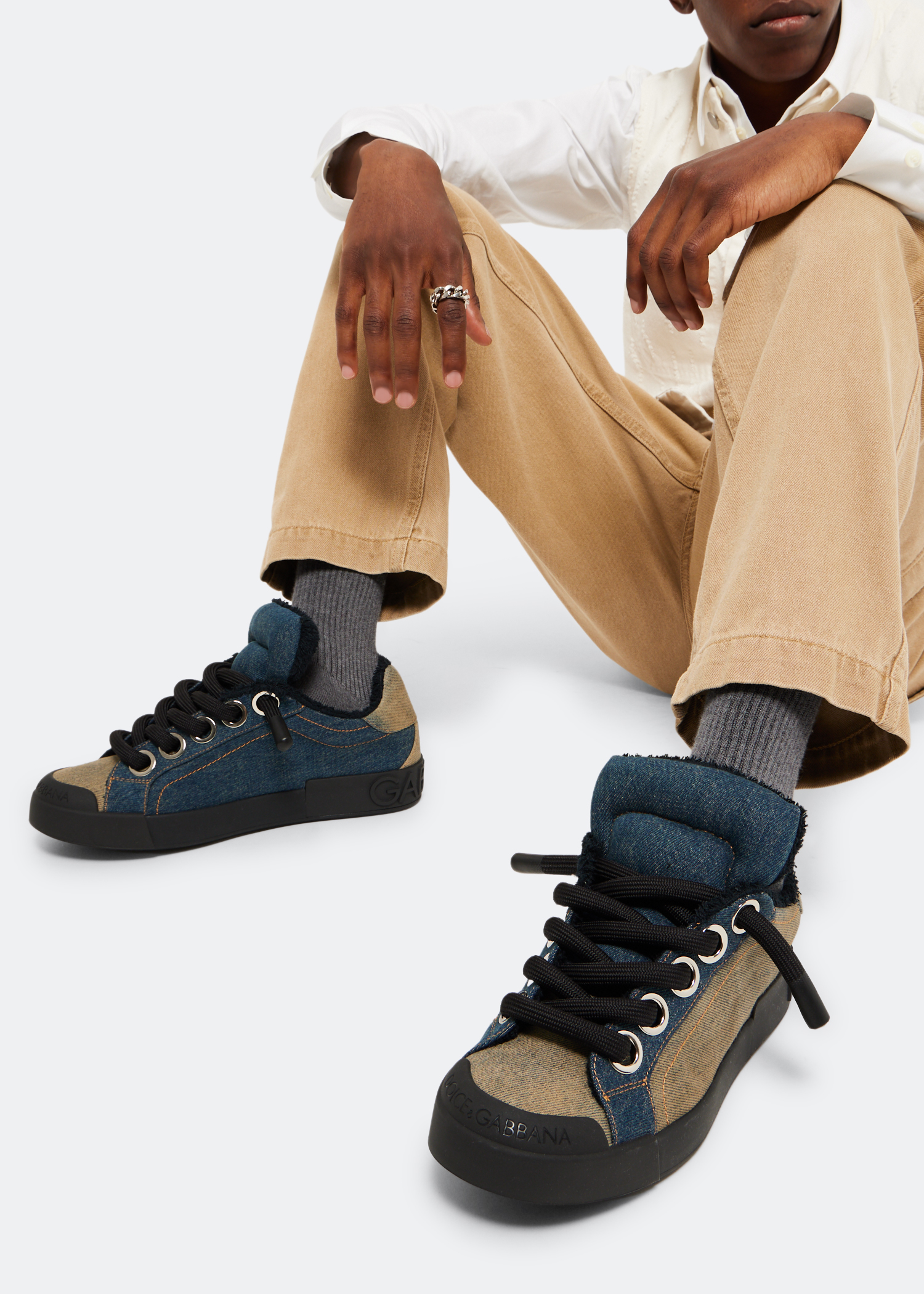 

Portofino denim sneakers, Brown