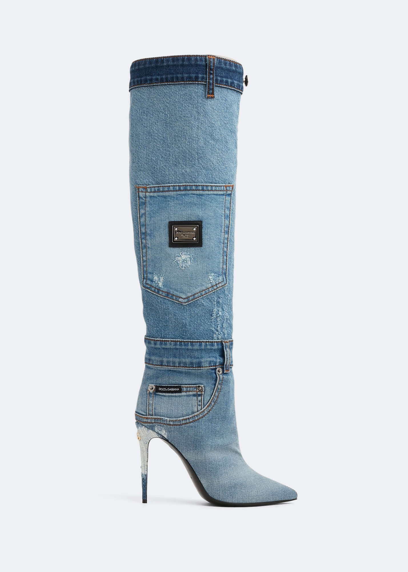 

Patchwork denim boots, Blue