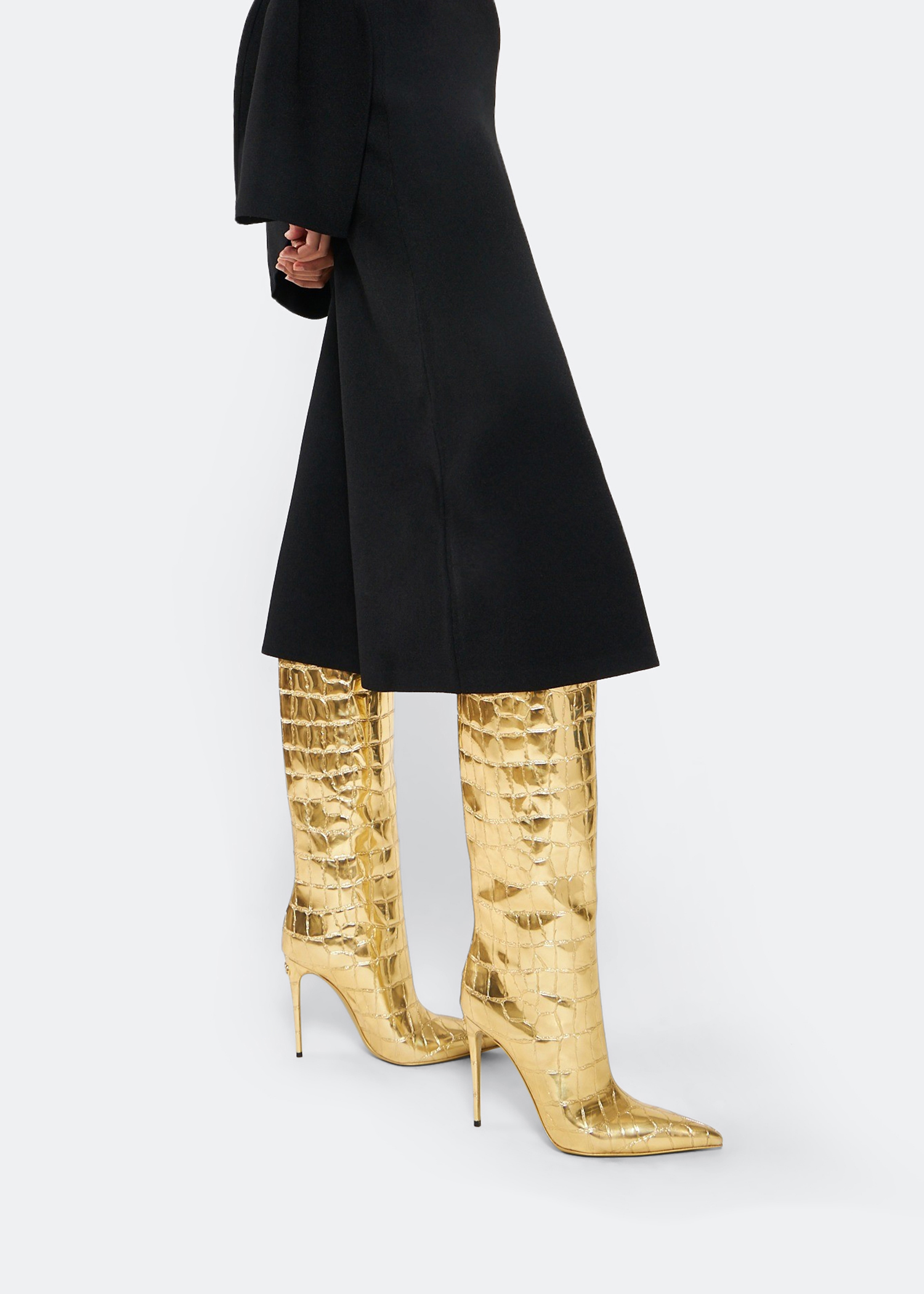 

Croc-embossed boots, Gold