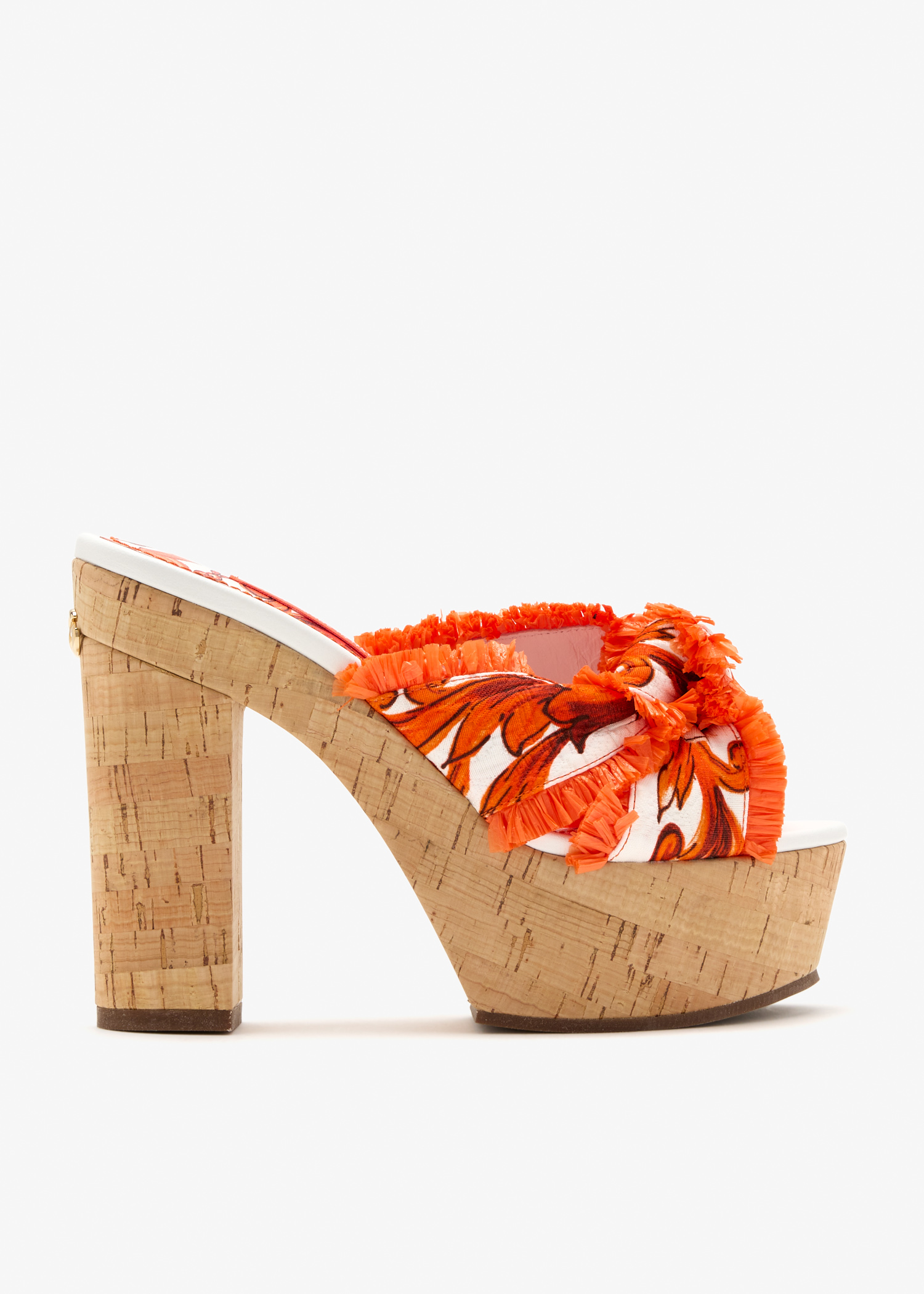 

Majolica-print brocade clog sandals, Orange