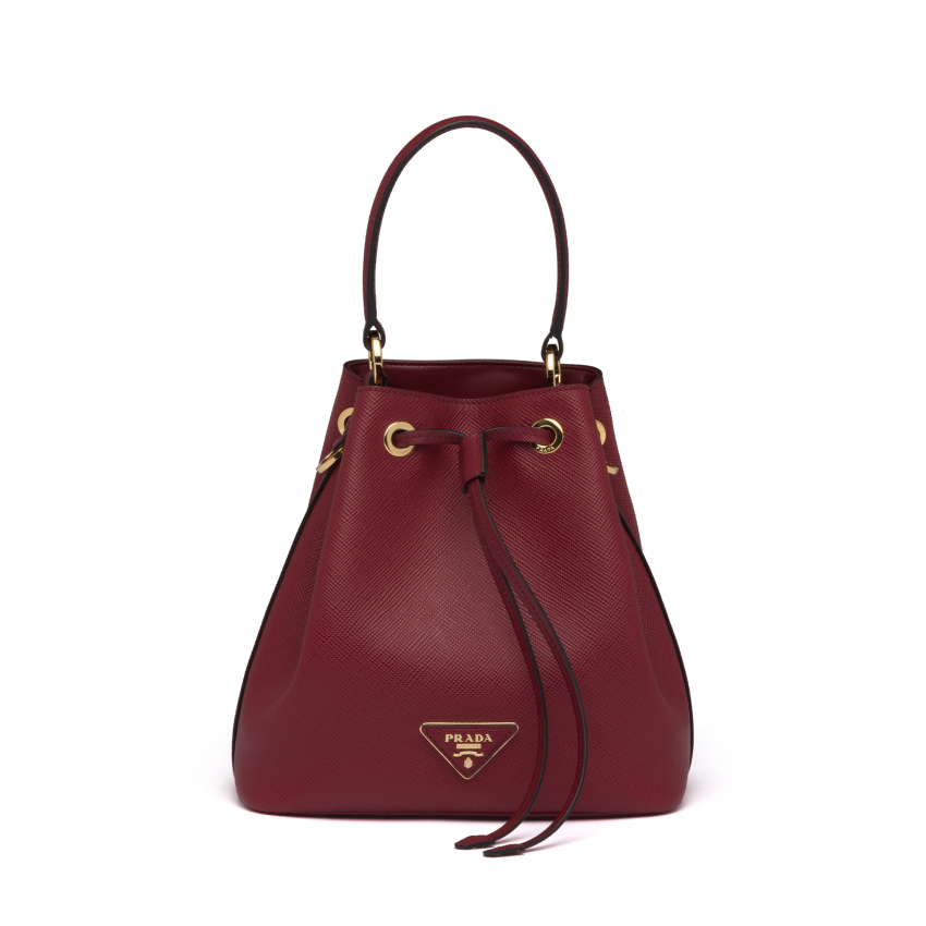 Prada Saffiano leather bucket bag for Women - Burgundy in KSA | Level Shoes