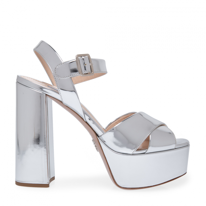 Prada Leather platform sandals for Women - Silver in KSA | Level Shoes