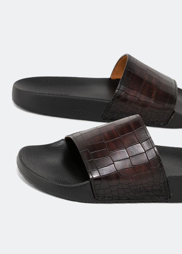 Magnanni Leather slides for Men - Brown in KSA | Level Shoes