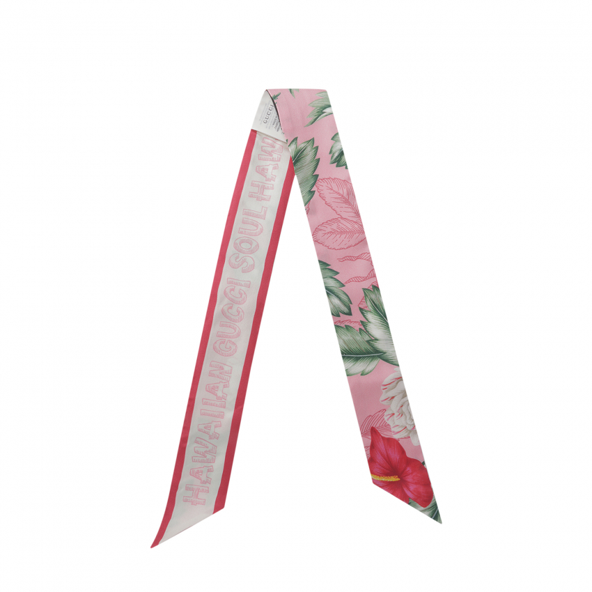 gucci hawaiian print silk neck bow