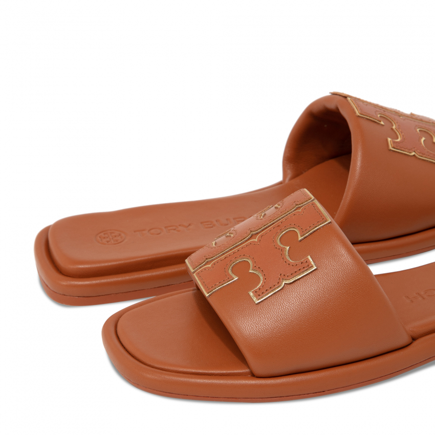 Tory Burch Double T Sport slides for Women - Brown in KSA | Level Shoes