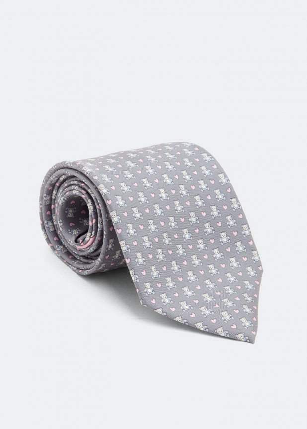 Teddy print silk tie