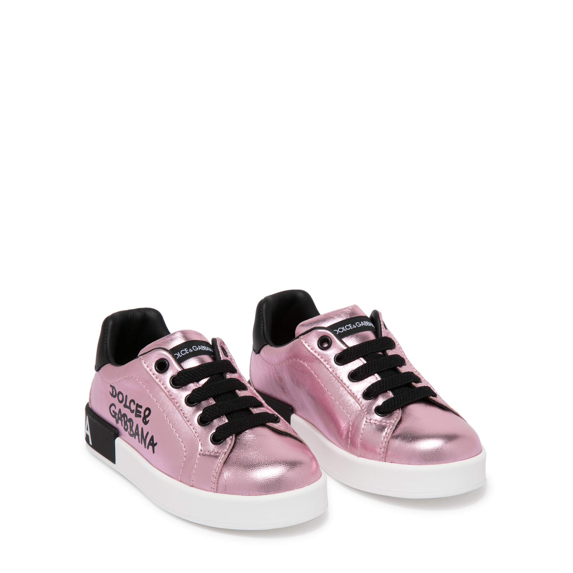 

Laminated lambskin portofino custom sneakers with logo print, Pink