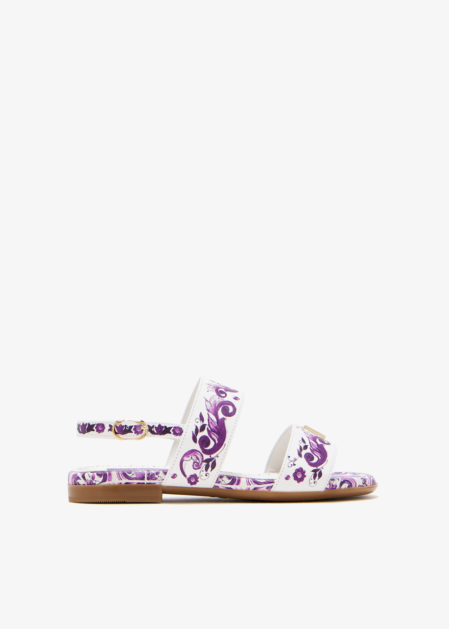 

Maiolica-print calfskin sandals, Purple