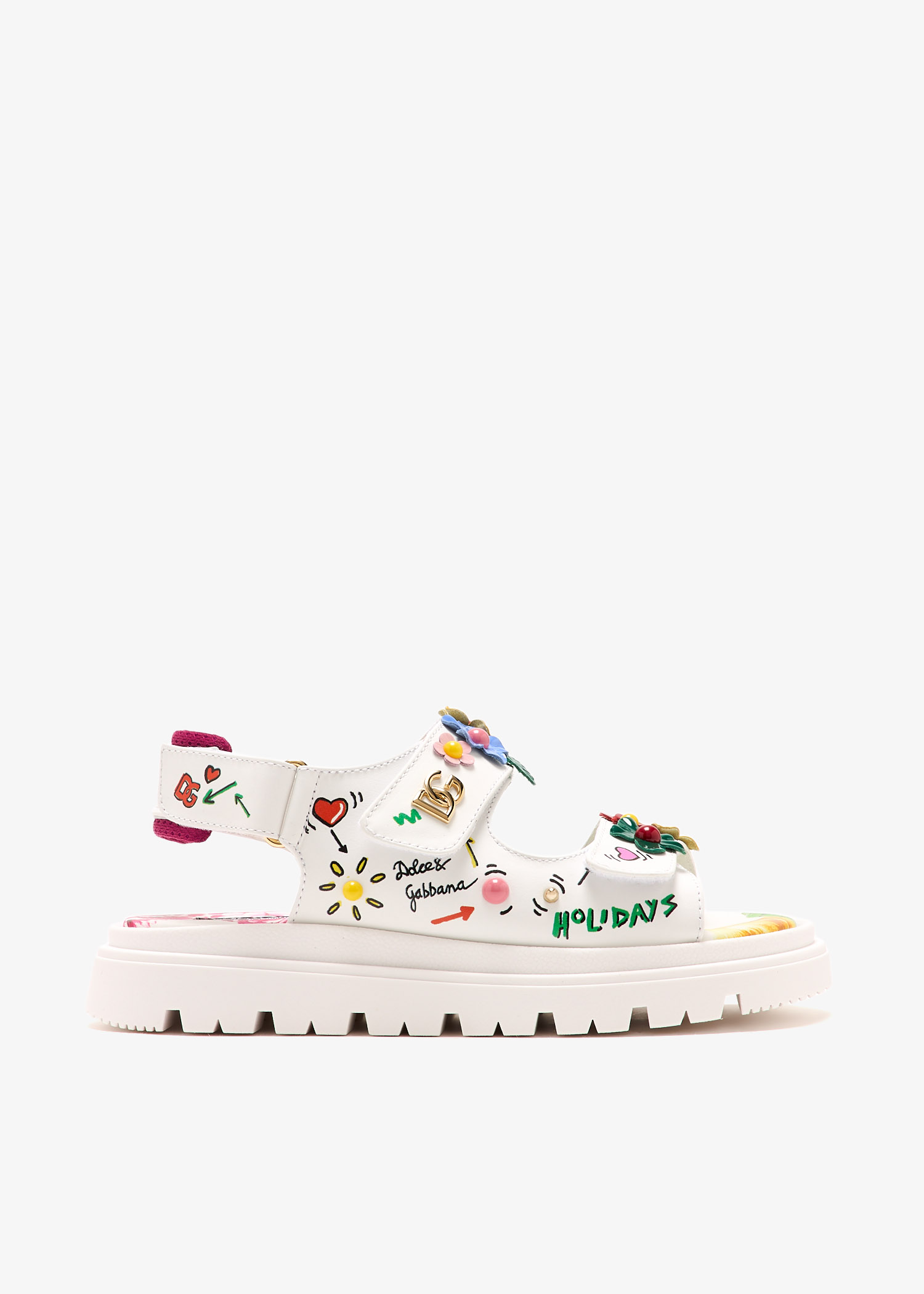 

DG flowers calfskin sandals, White