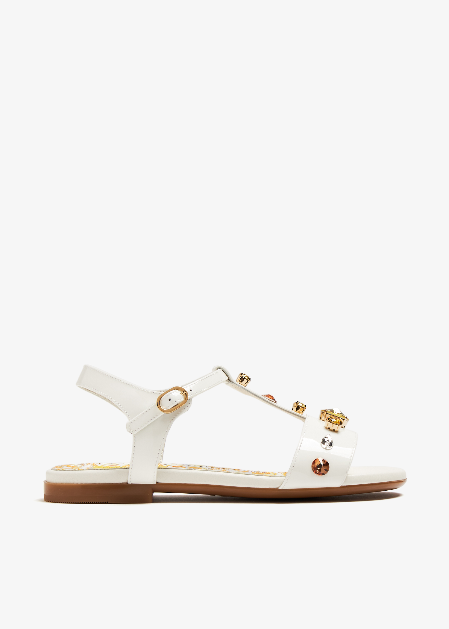 

Patent leather crystal sandals, White