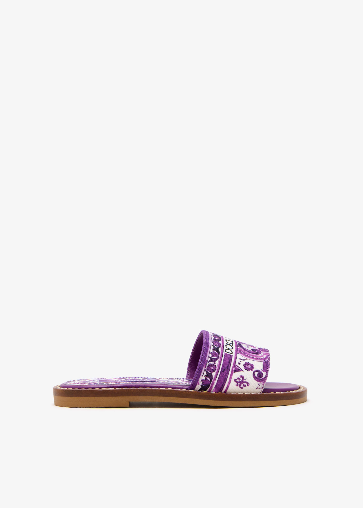 

Maiolica-print canvas flat slippers, Purple