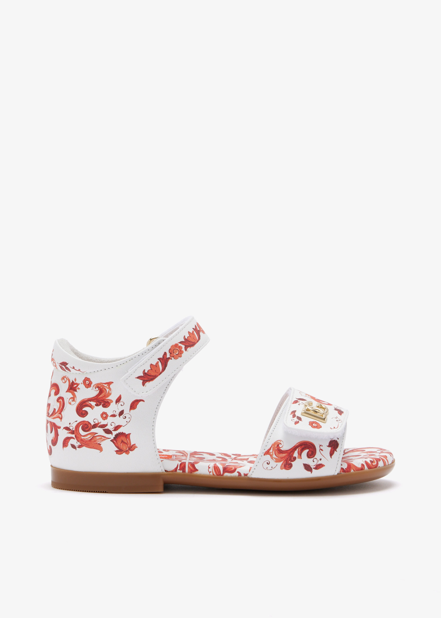 

Majolica-print leather sandals, Printed