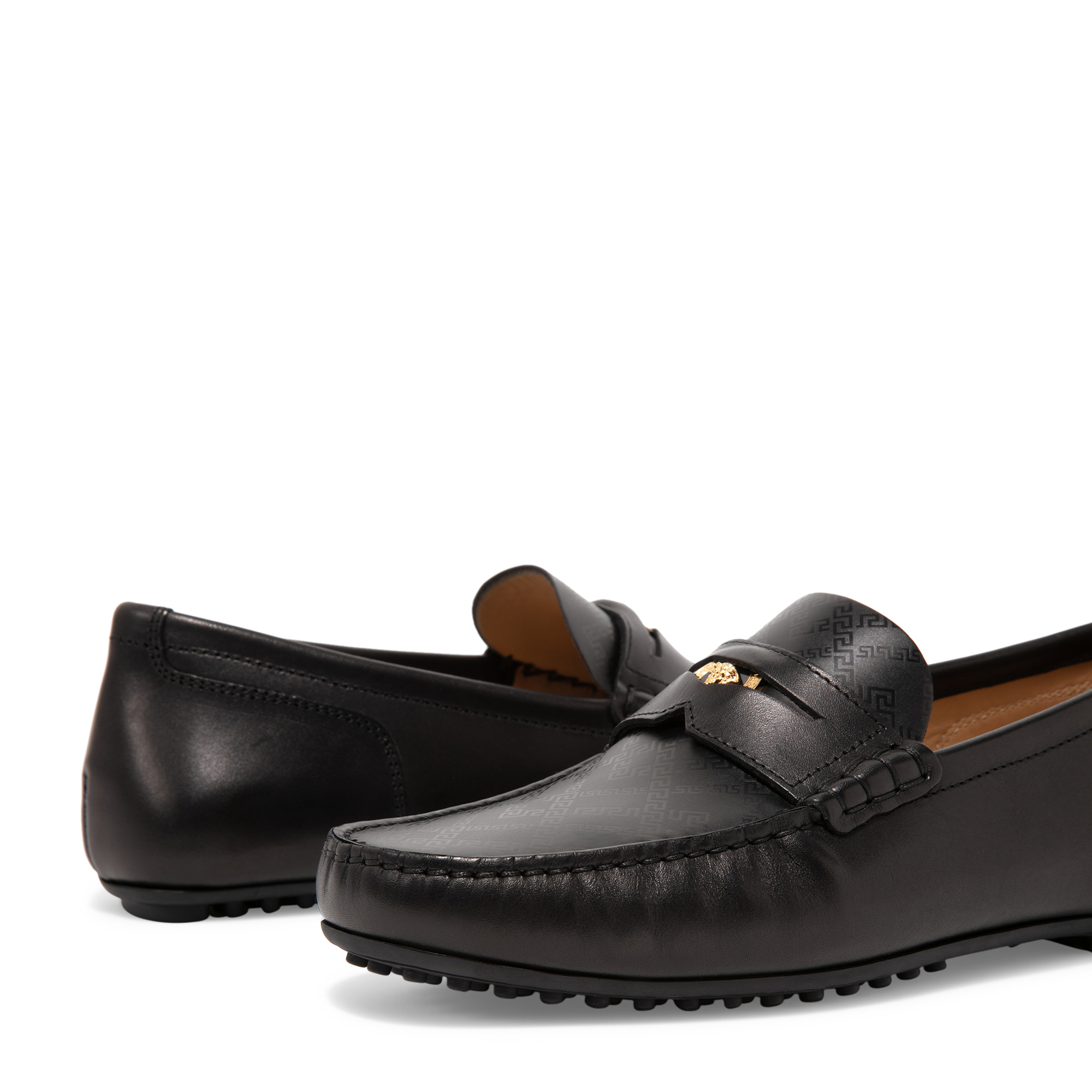 

Greca Argyle leather loafers, Black