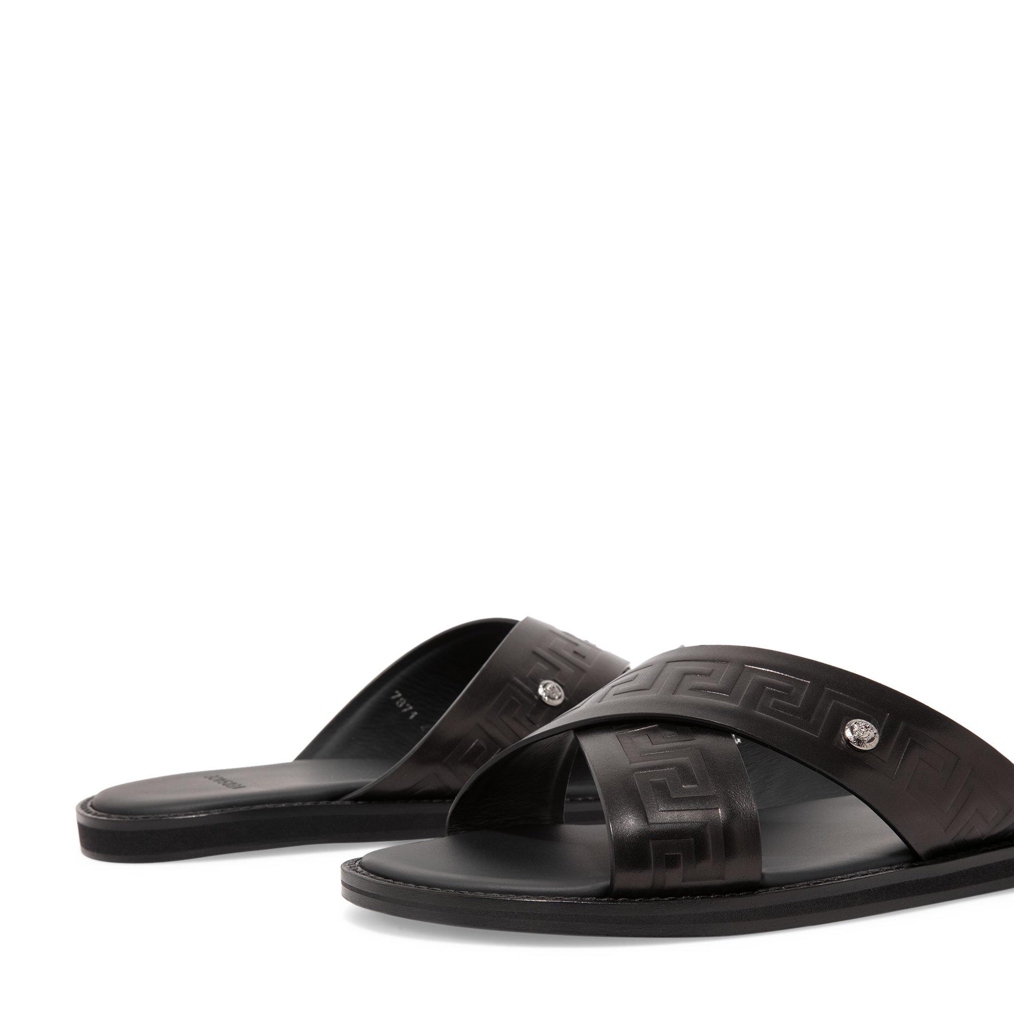 

Embossed Greca sandals, Black