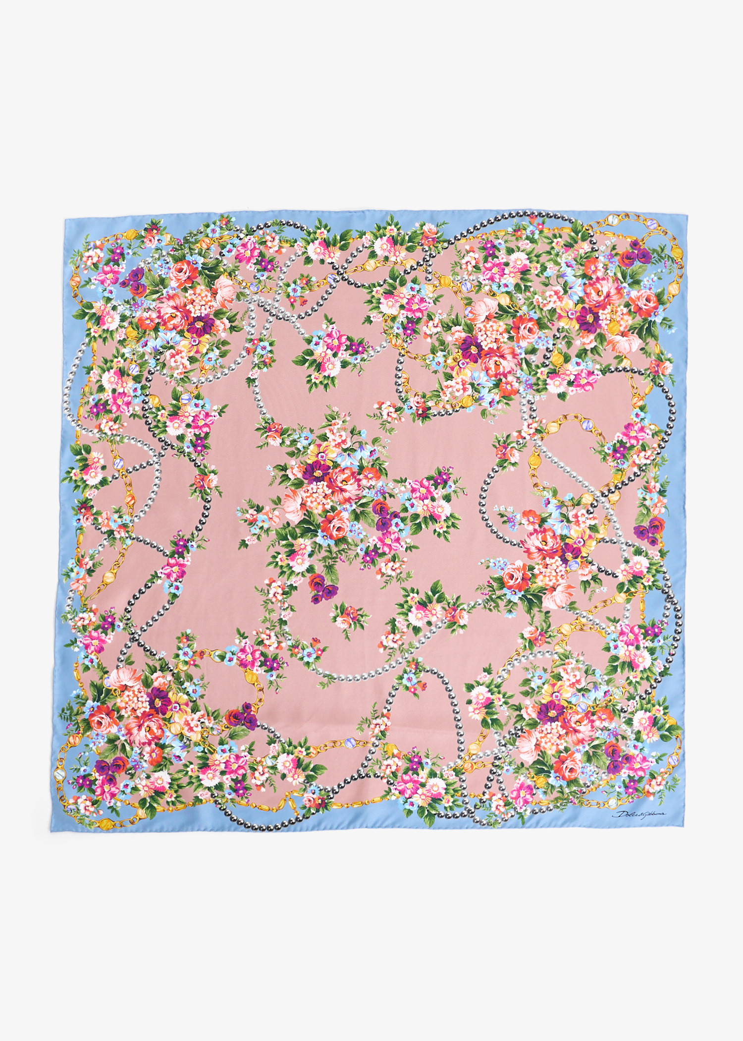 

Flower bouquets-print silk twill scarf, Printed