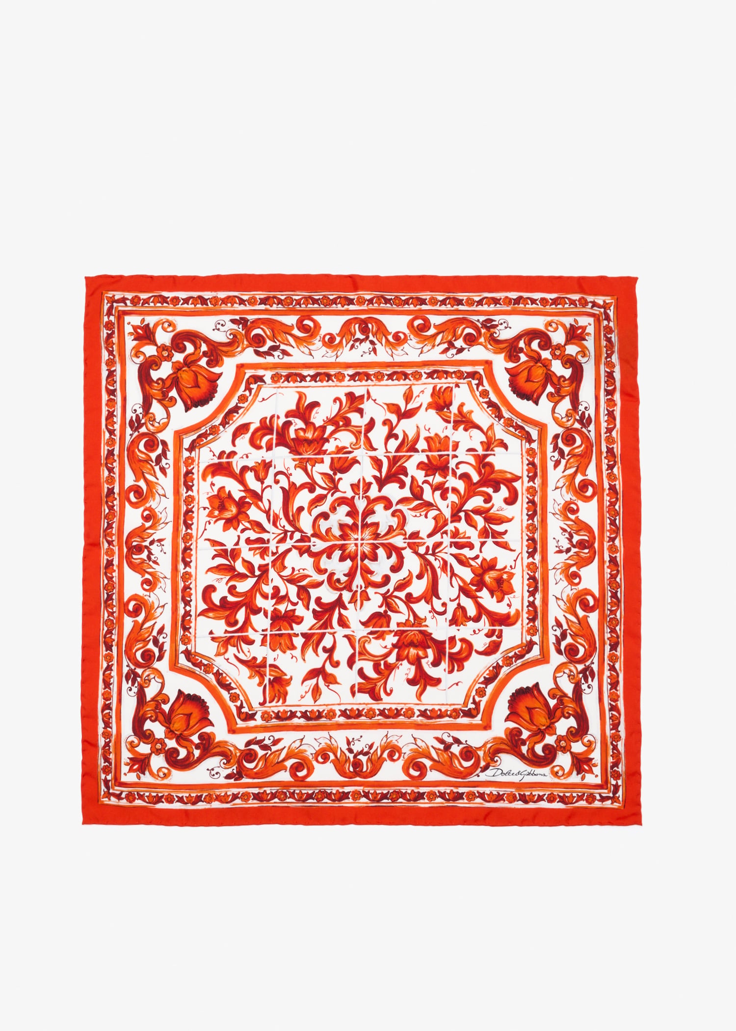 

Majolica-print silk twill scarf, Printed