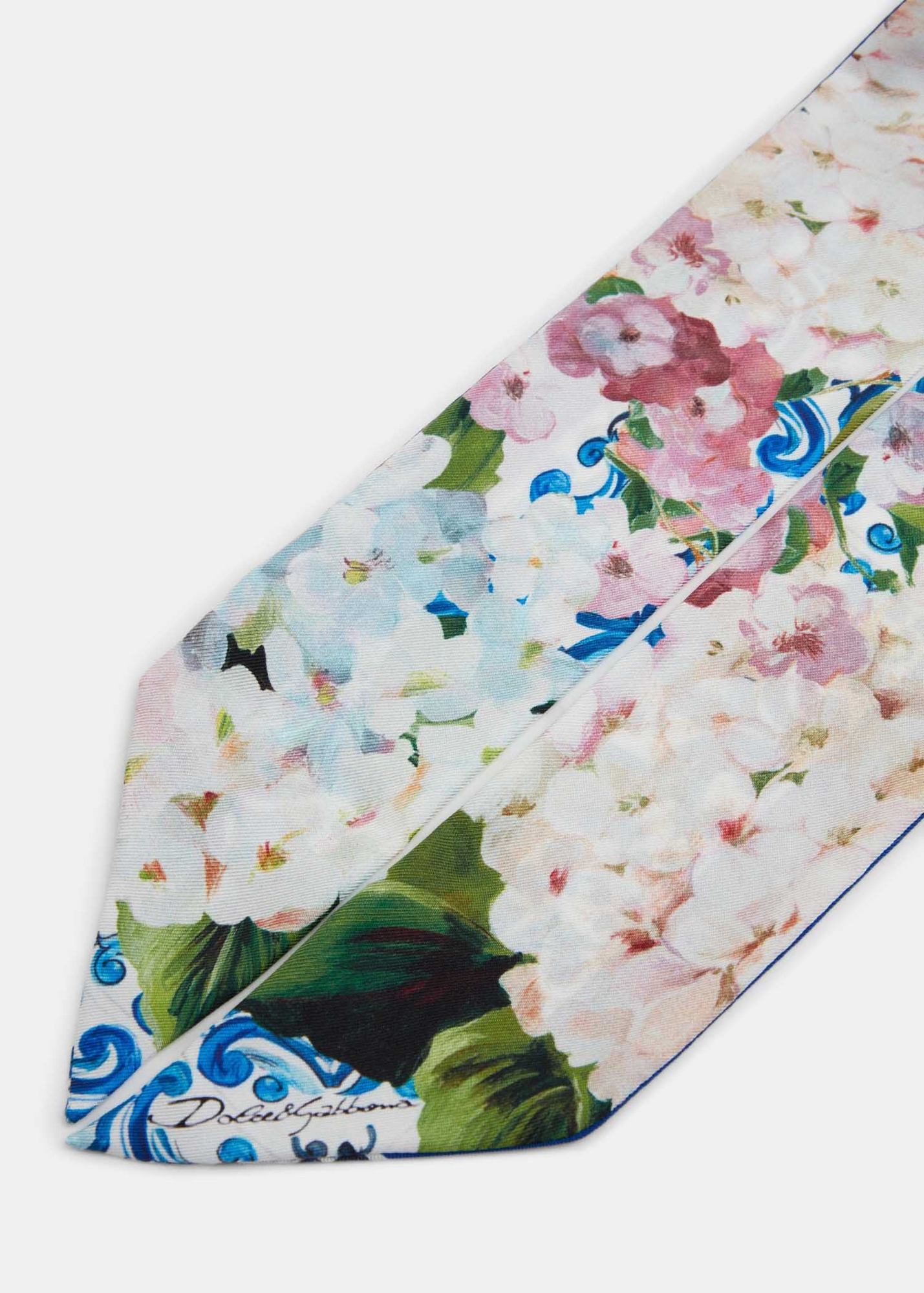 

Hydrangea-print twill headscarf, Multi-coloured