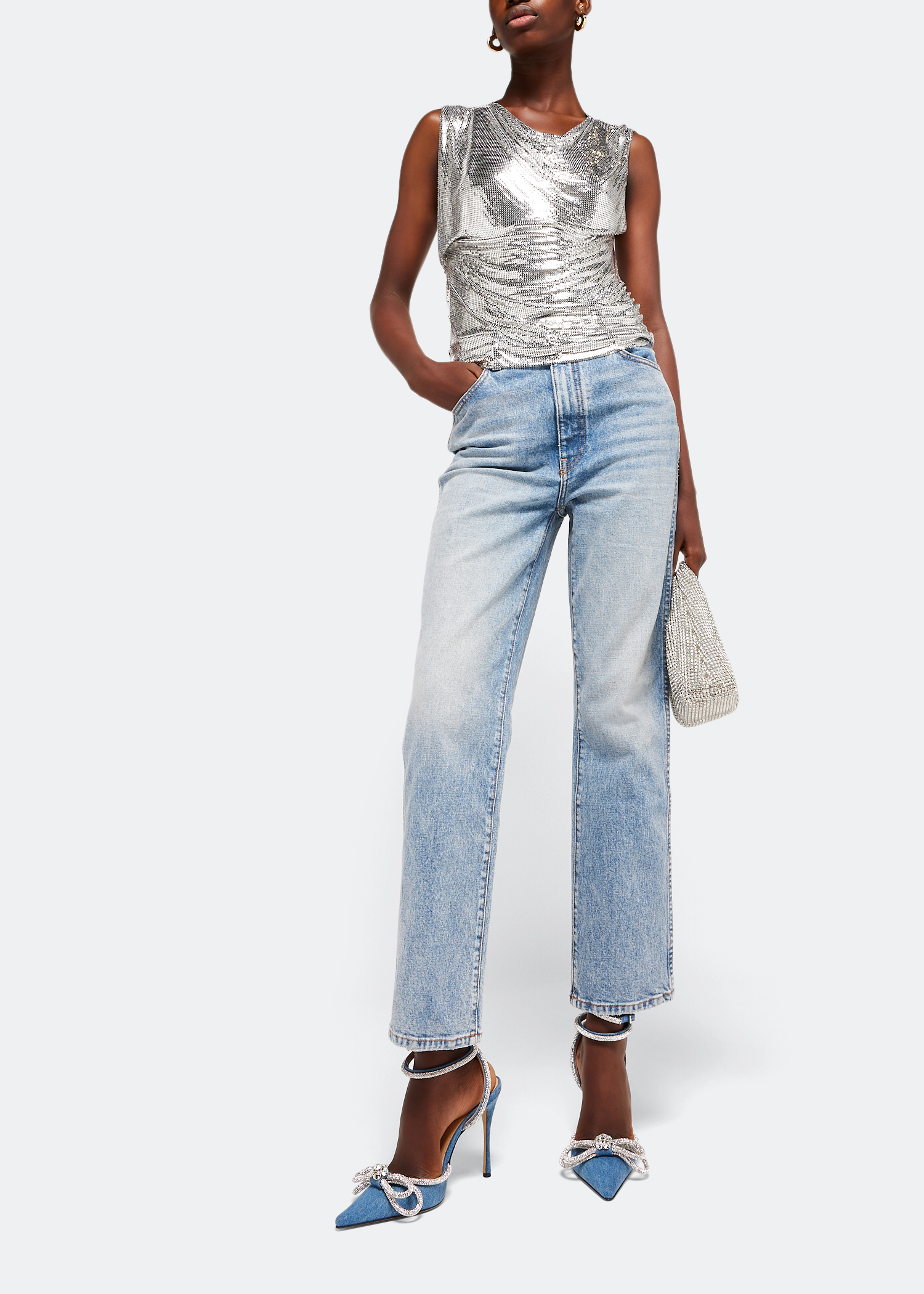 

Double bow denim pumps, Blue