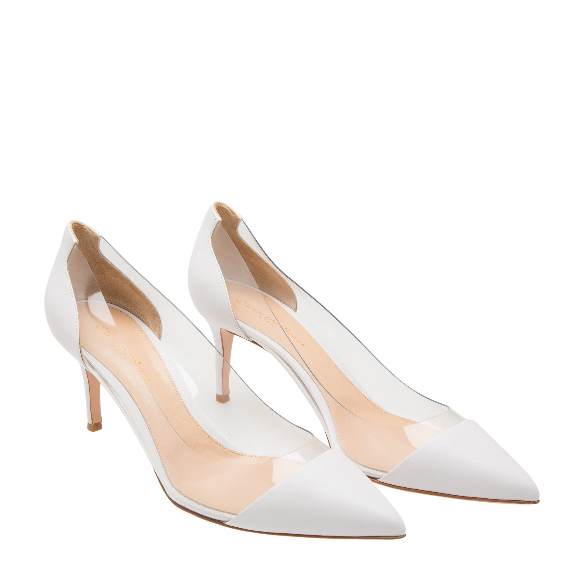 

Plexi patent leather pumps, White