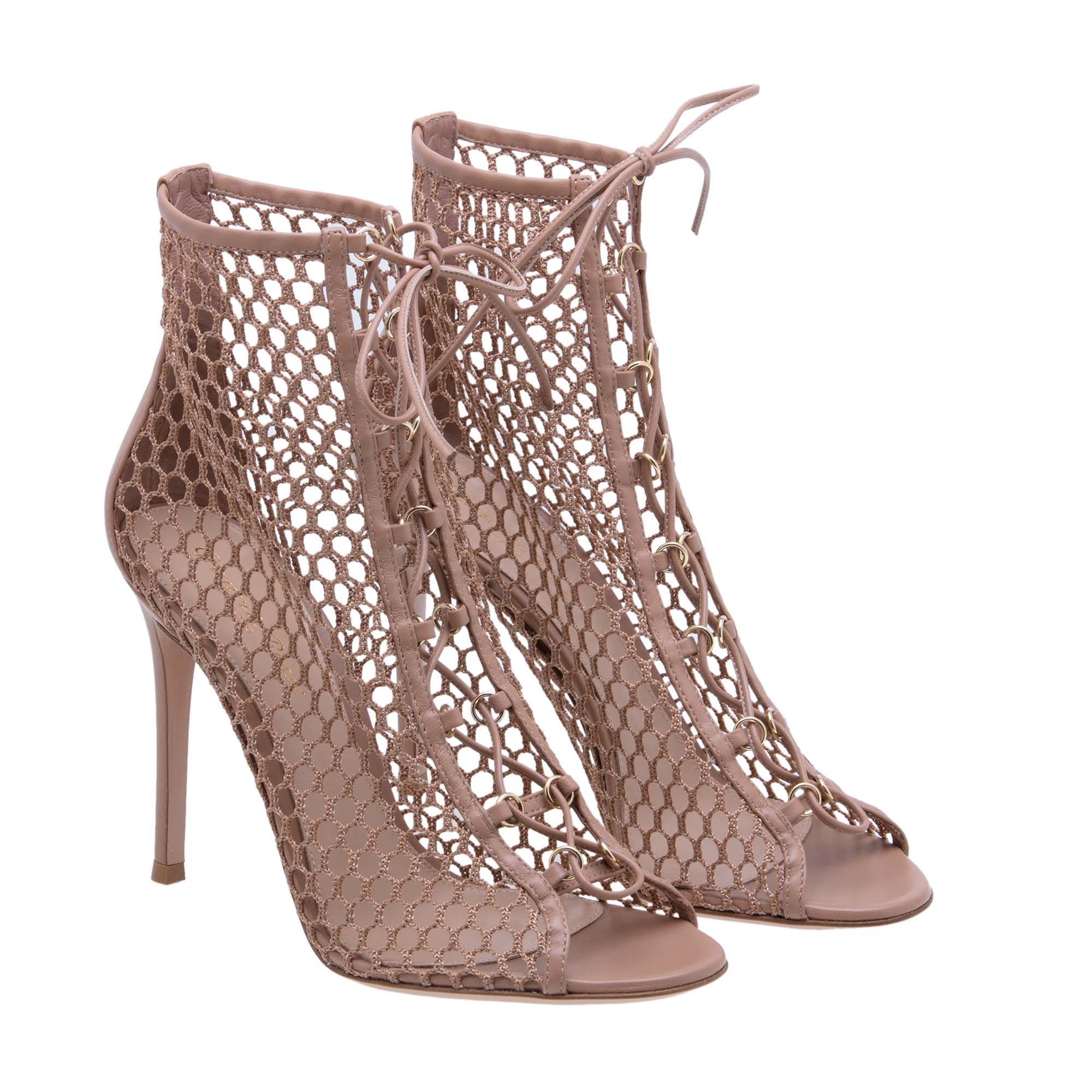 

Leather mesh boots, Beige