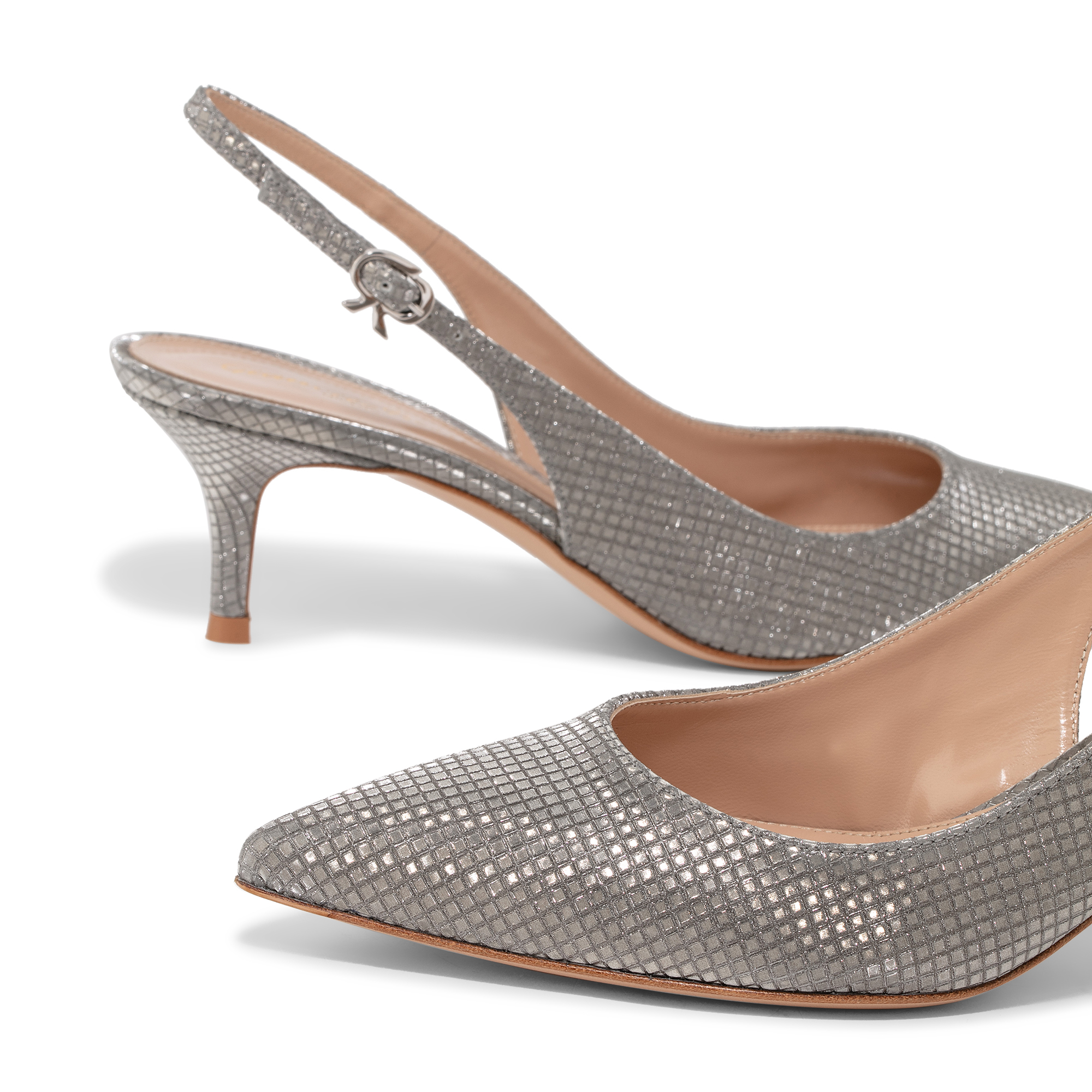 

Ribbon sling-back pumps, Silver