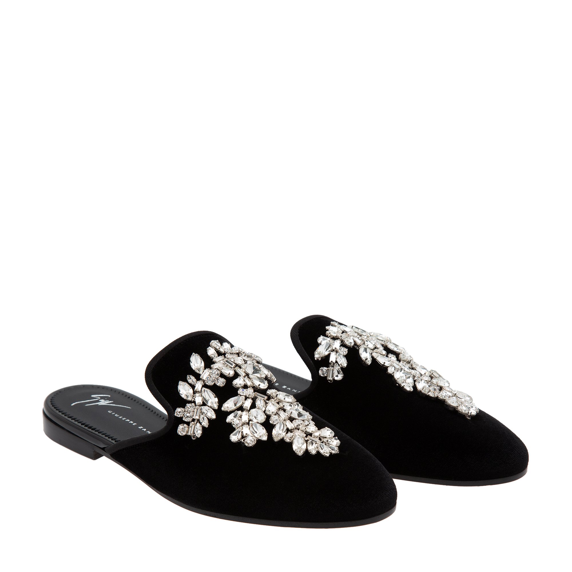 

Elsa Crystal velvet flat mules, Black