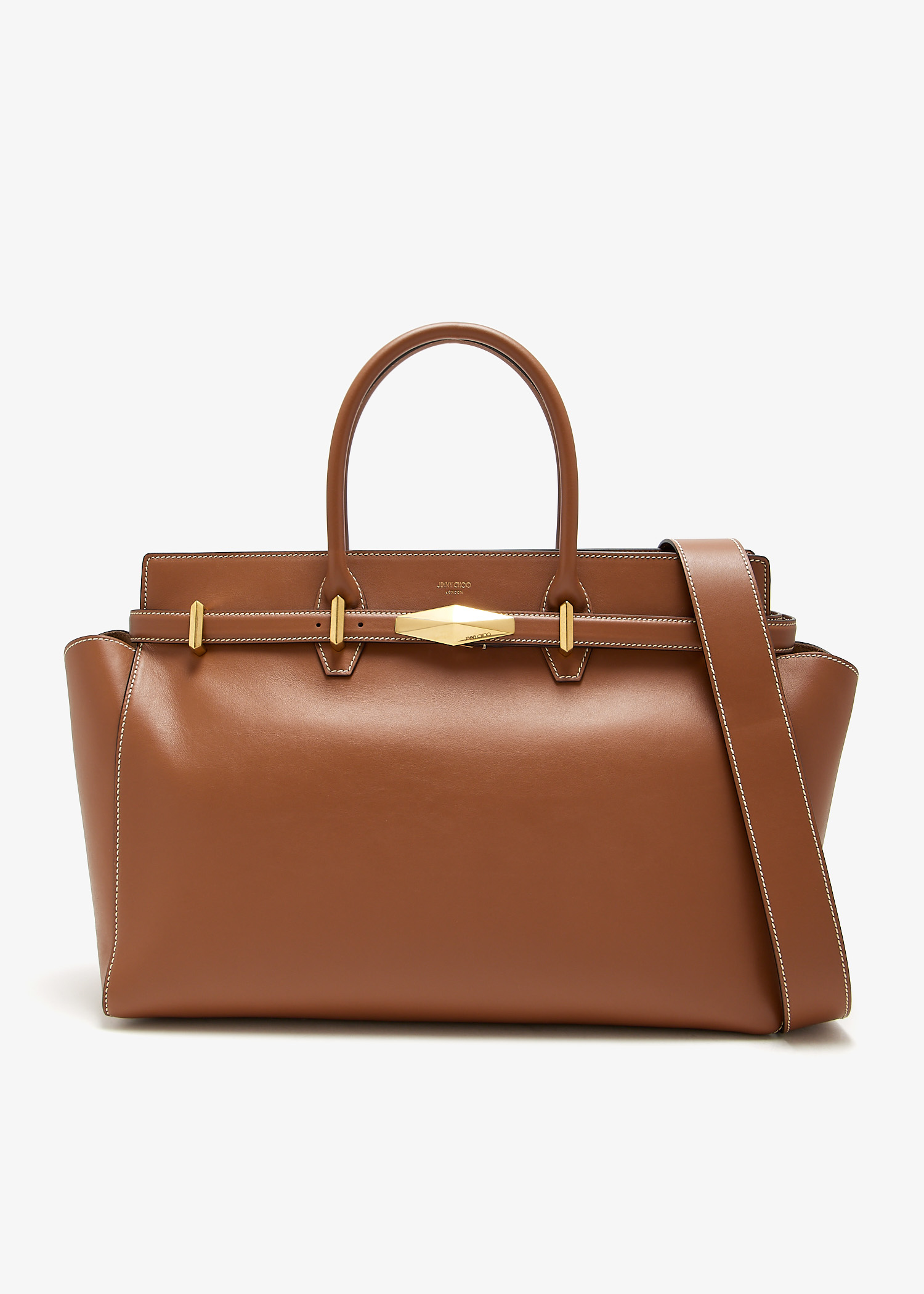 

Diamond belted medium top handle bag, Brown