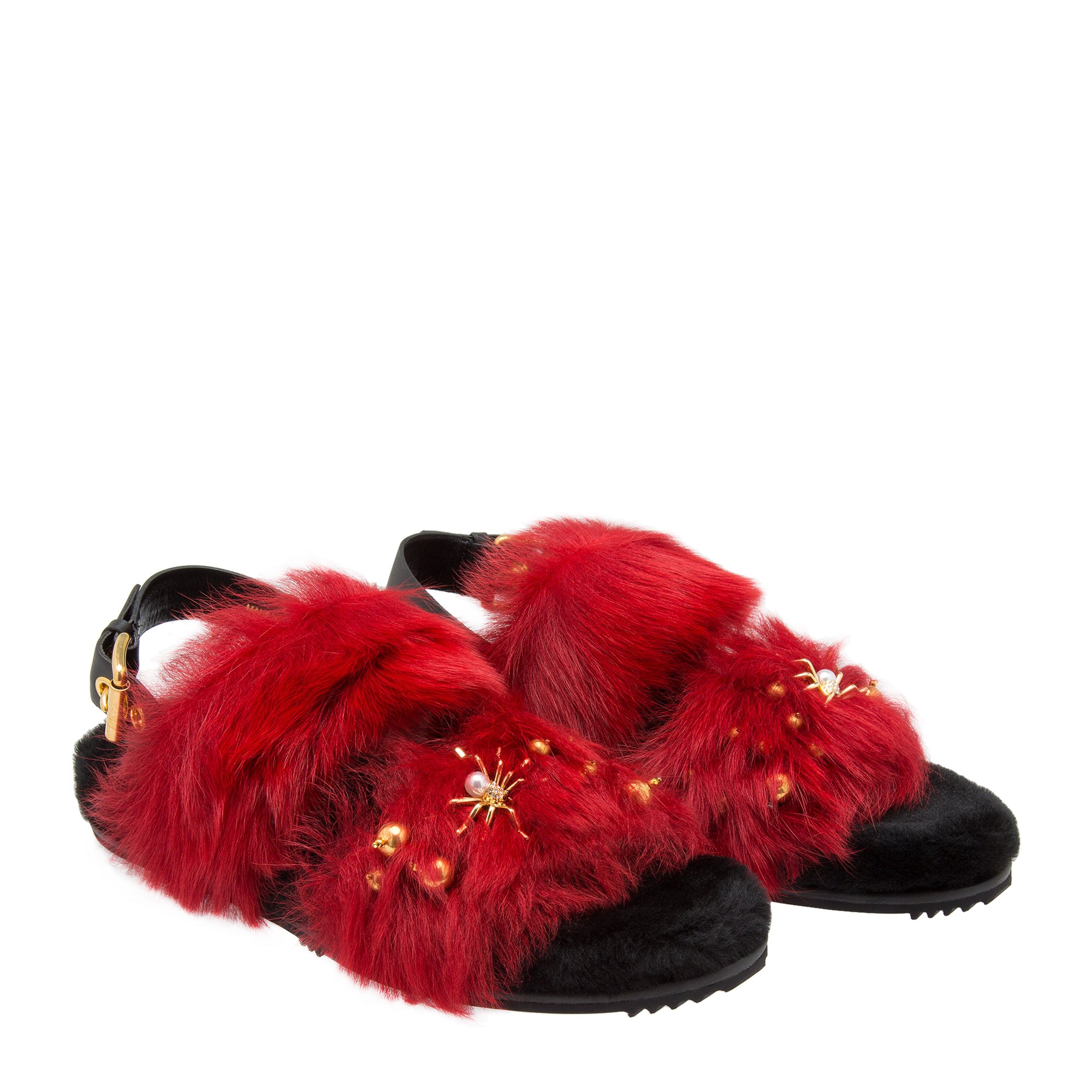 

Fur-embellished sandals, Red