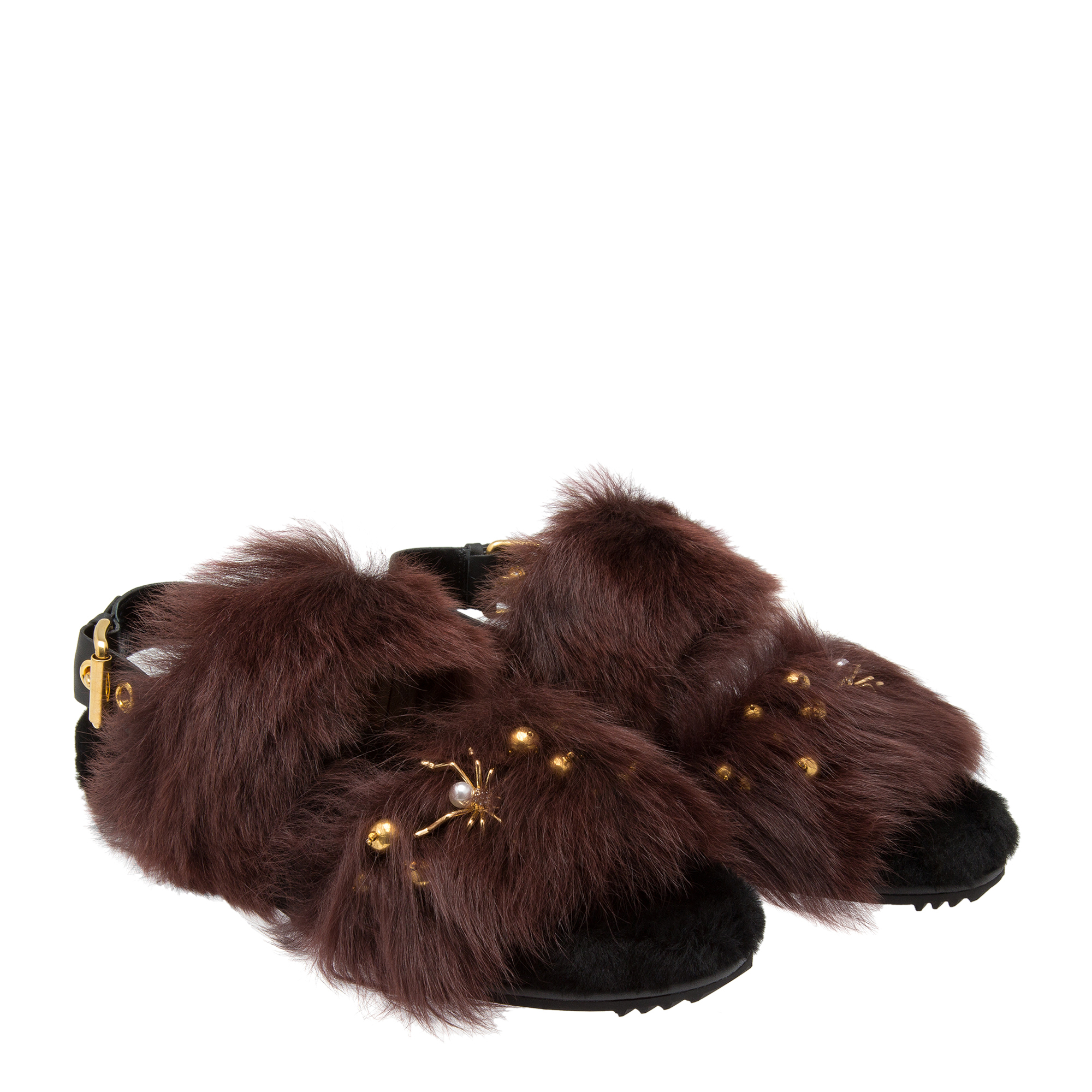 

Fur-embellished sandals, Brown