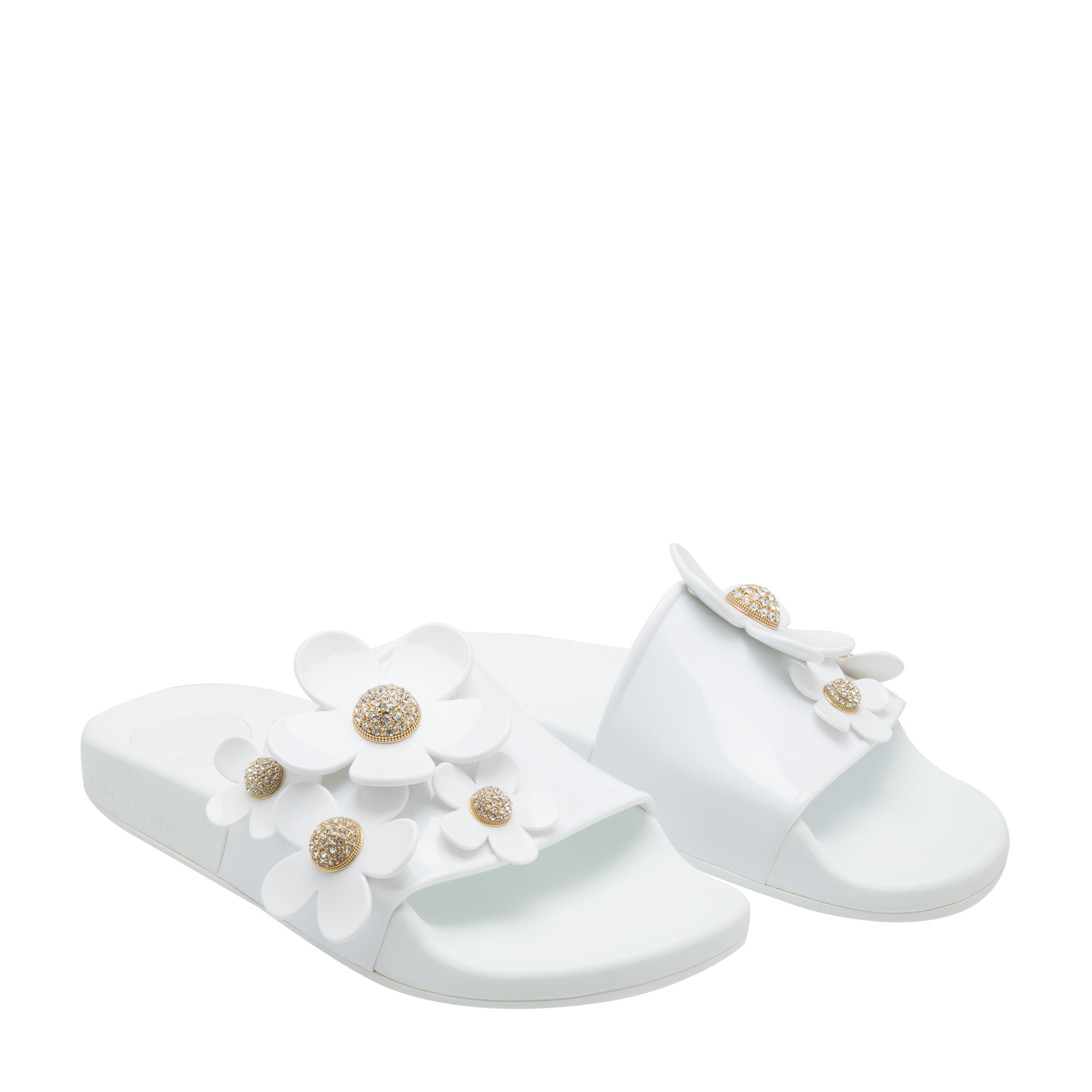 

Floral-appliquéd rubber slides, White