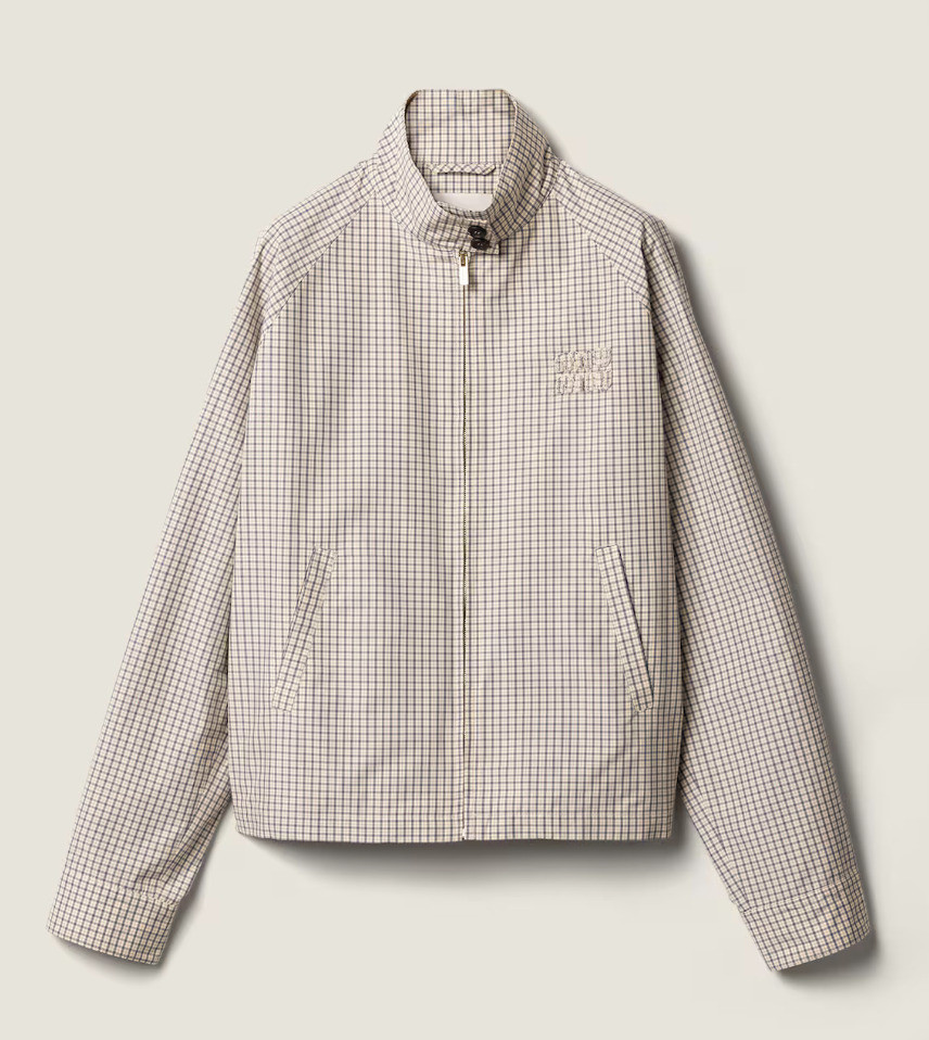 

Checked technical fabric blouson jacket, Neutral