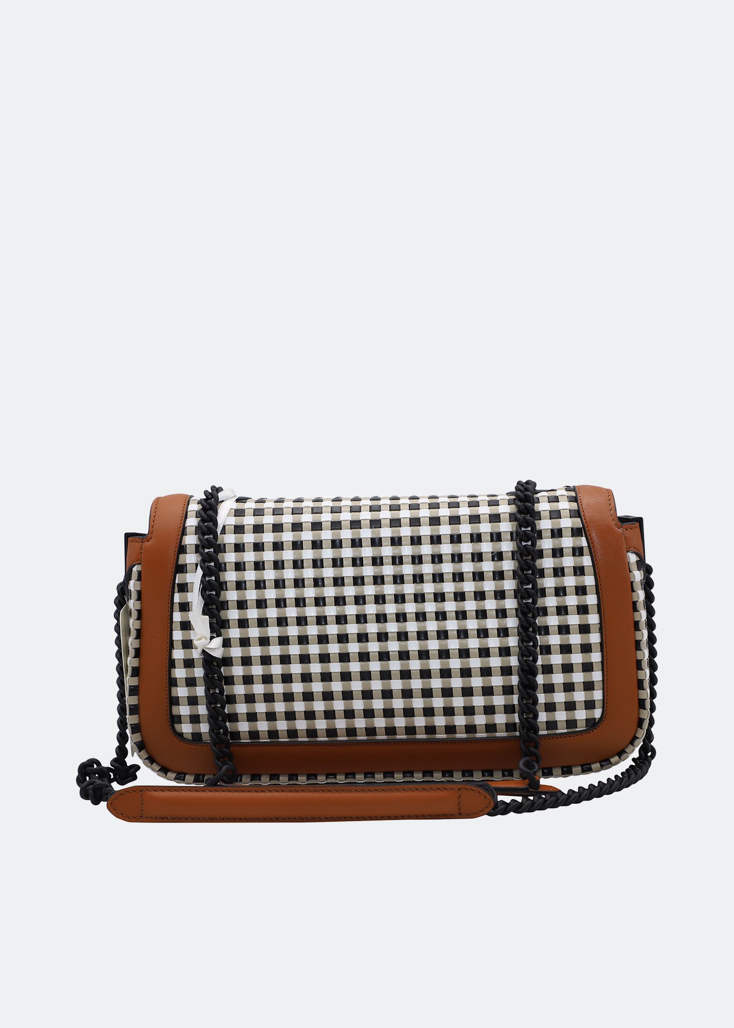 

Checkered Baguette bag with chain strap in leather, White