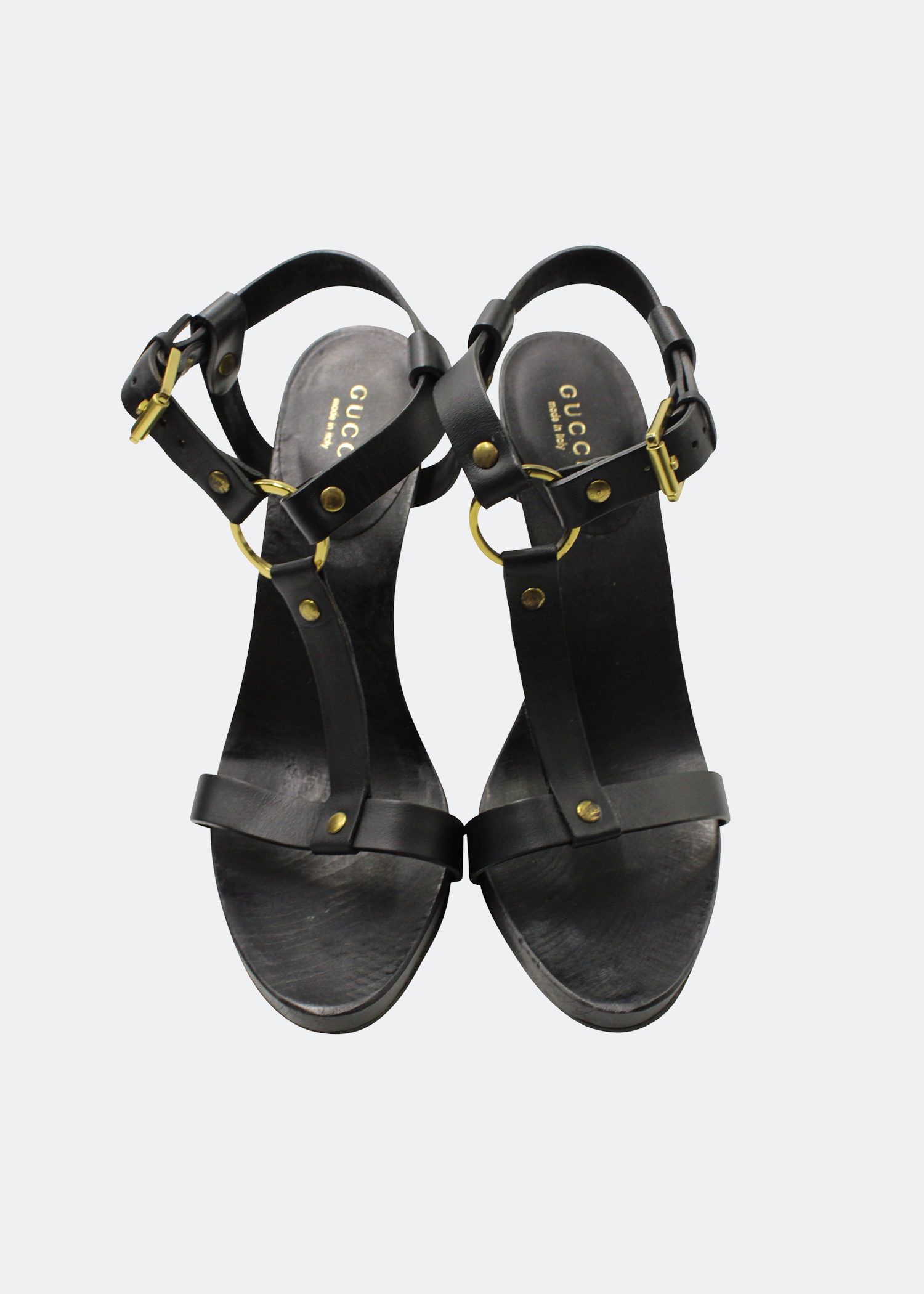 

T-strap accent sandals in black leather