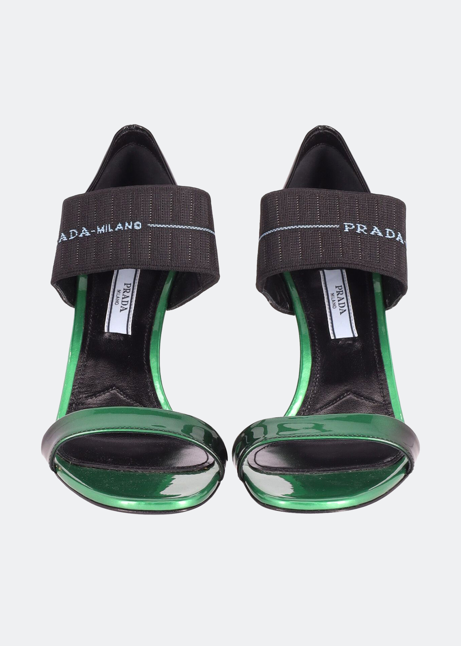 

Elasticated Logo Strap heeled sandals in green and black leather