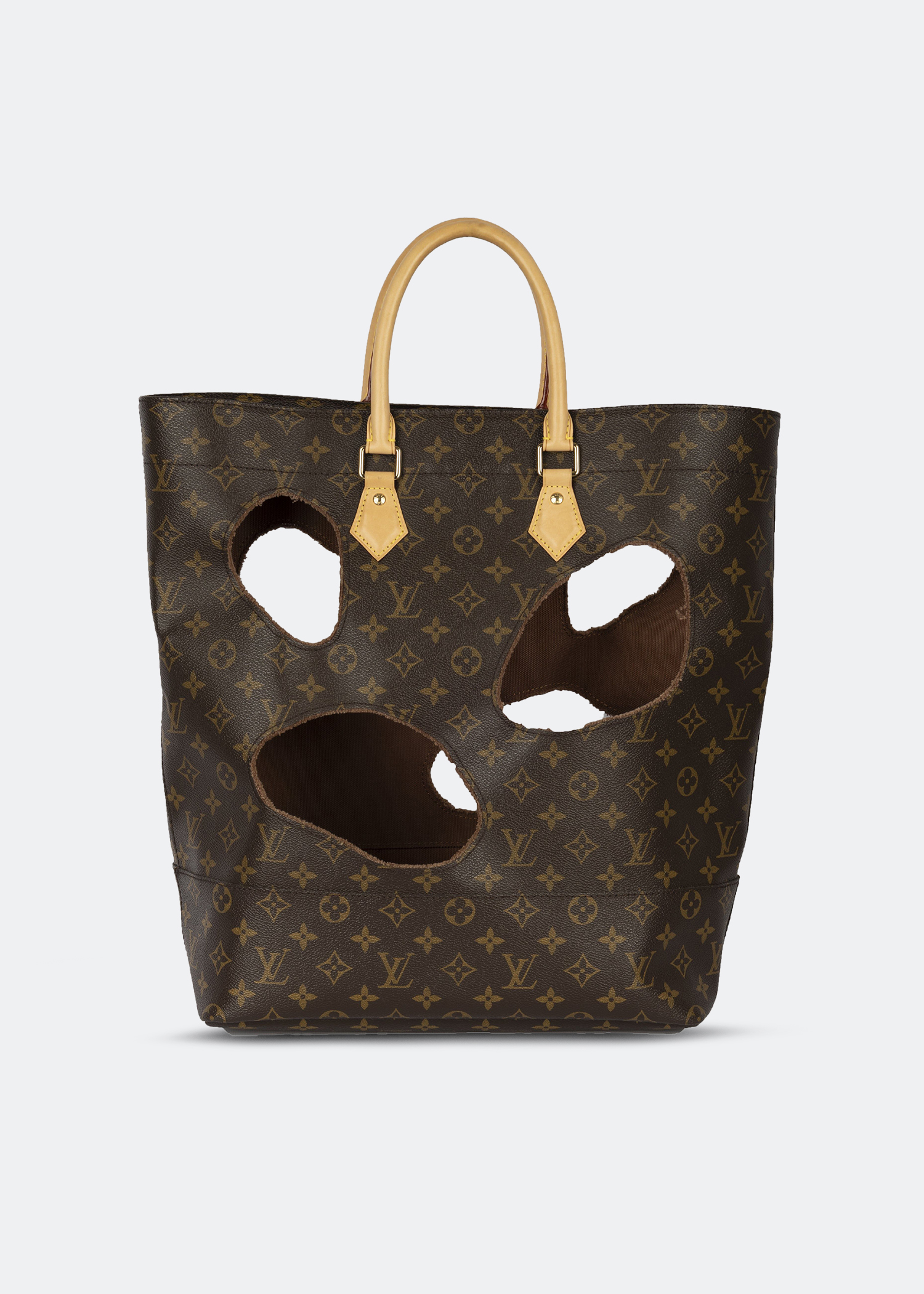 

x Comme Des Garçons Burned Holes monogram tote bag, Brown