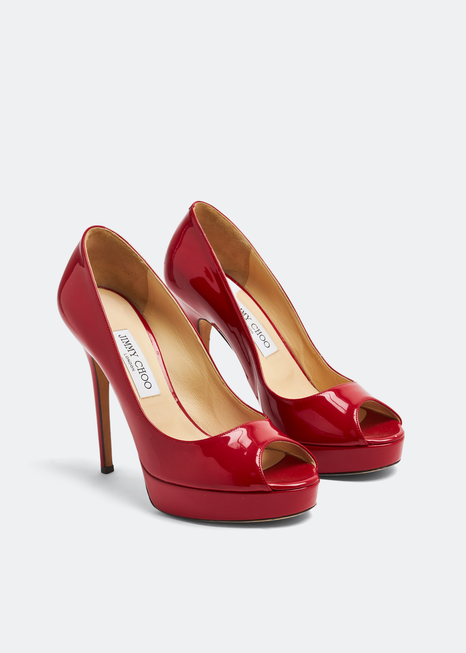 

Patent leather peep-toe pumps, Red