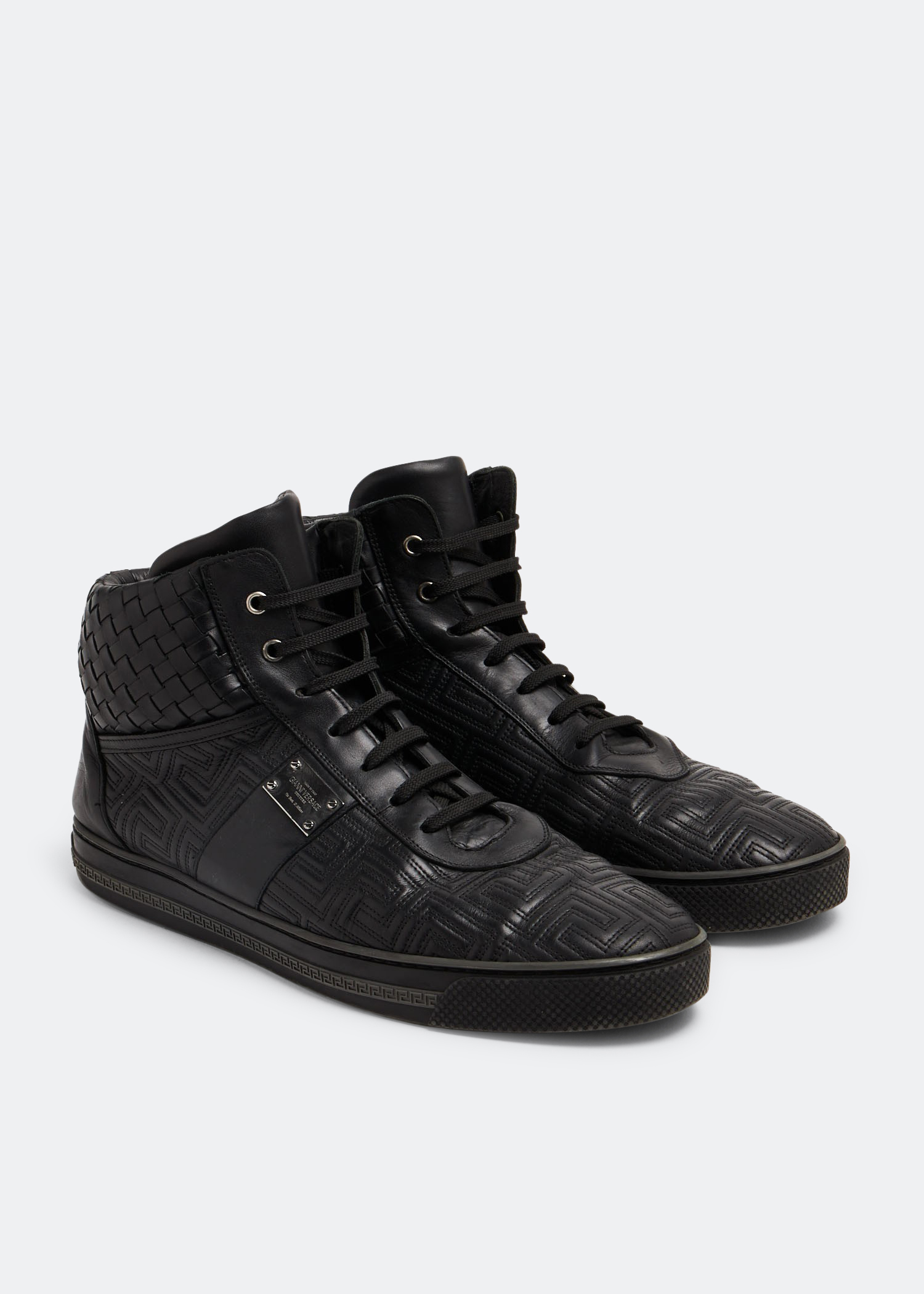 

Intrecciato Greca embroidered hi-top sneakers, Black