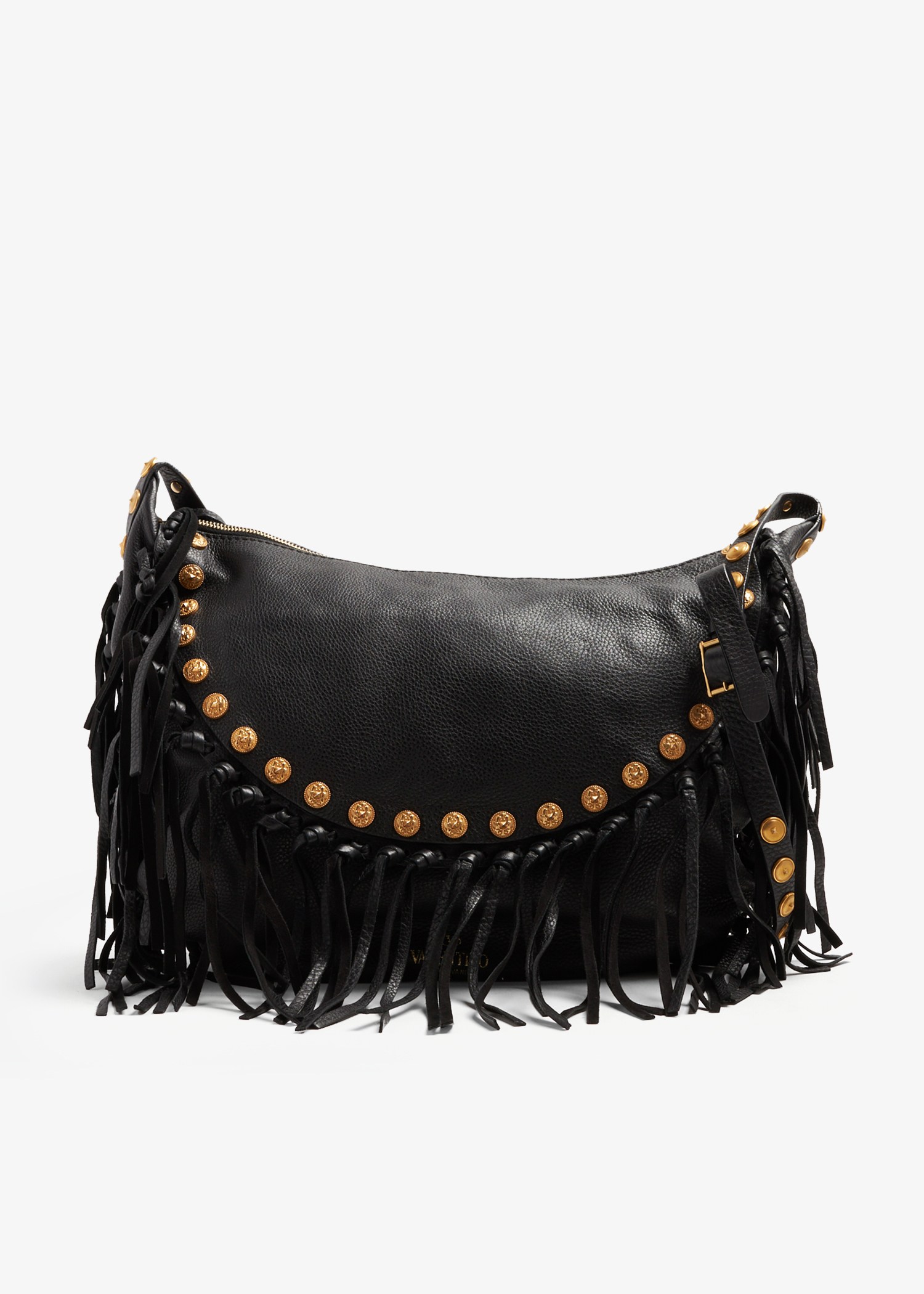 

C-Rockee studded fringe hobo bag, Black