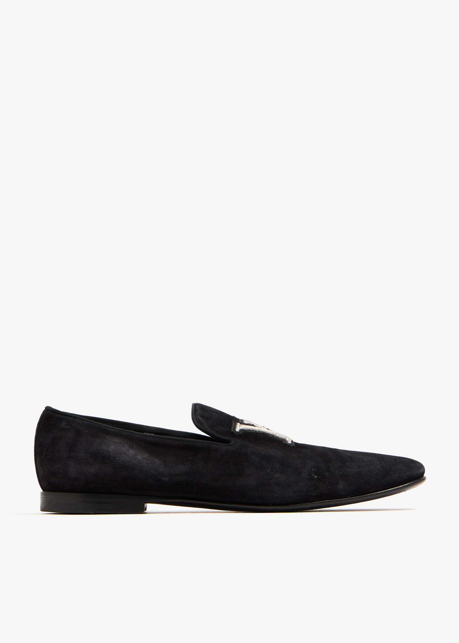 

LV logo embroidered loafers, Black