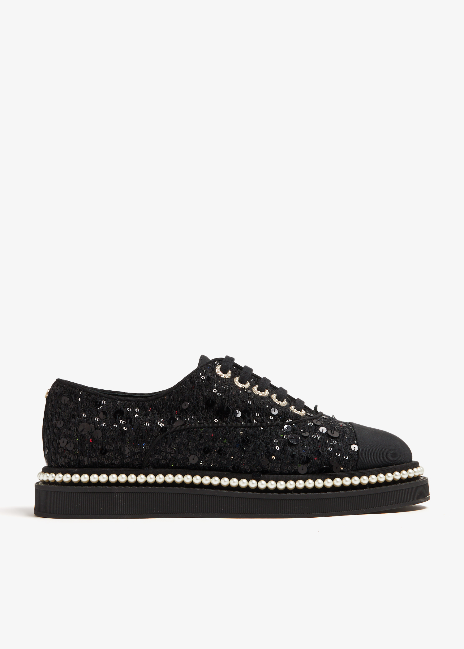 

Sequin and pearl-embellished platform sneakers, Black