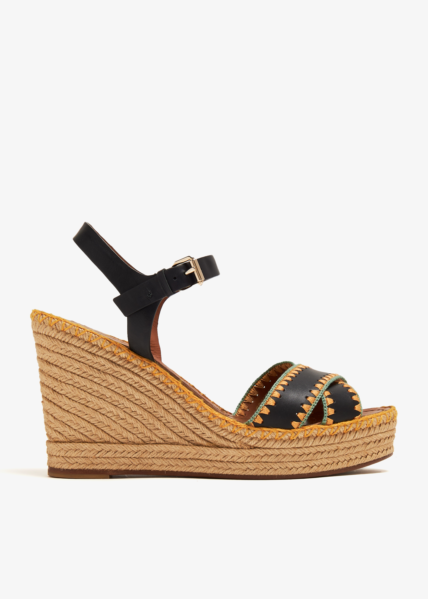 

Woven Strappy wedge sandals, Black