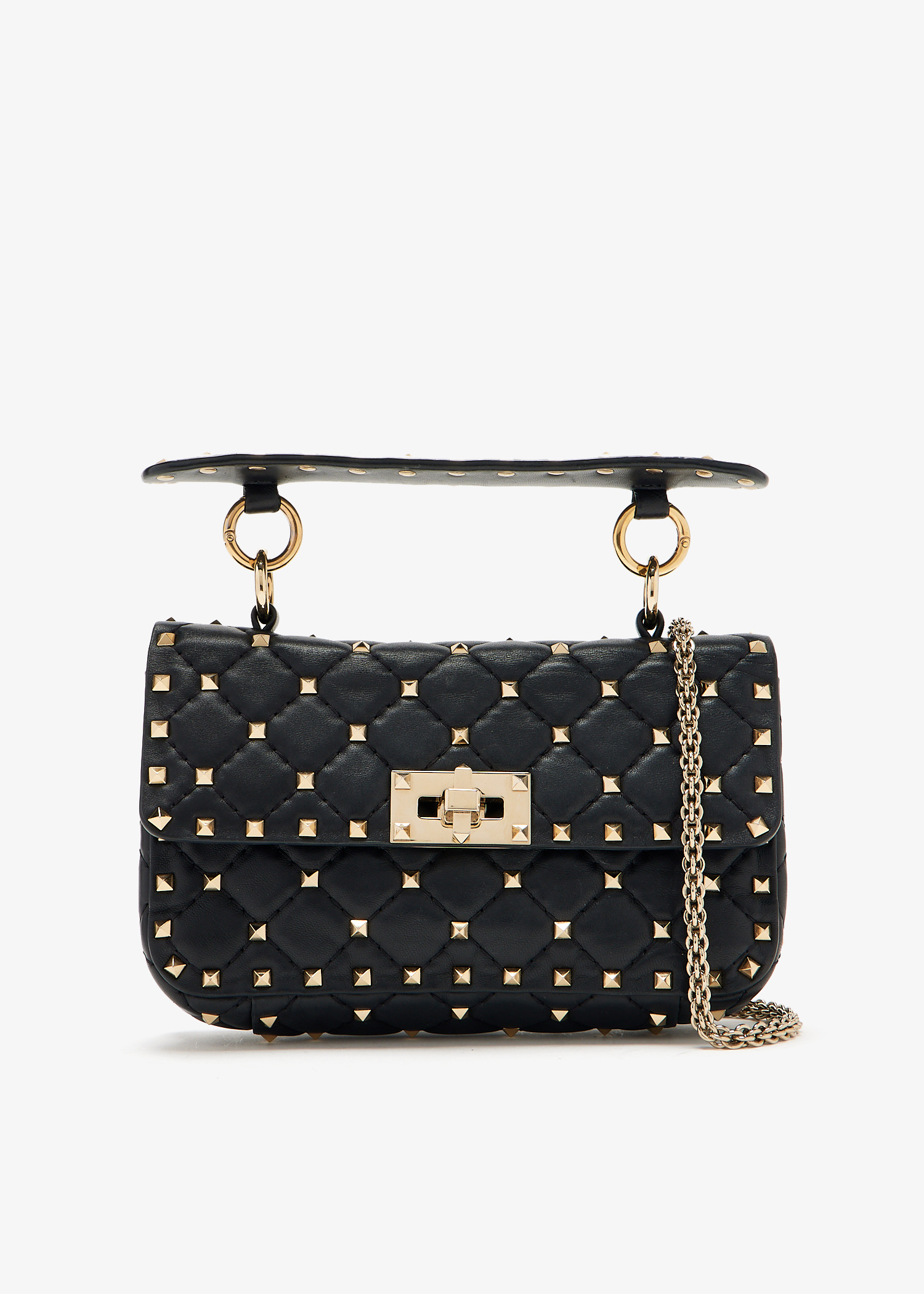 

Small Rockstud spike top handle bag, Black
