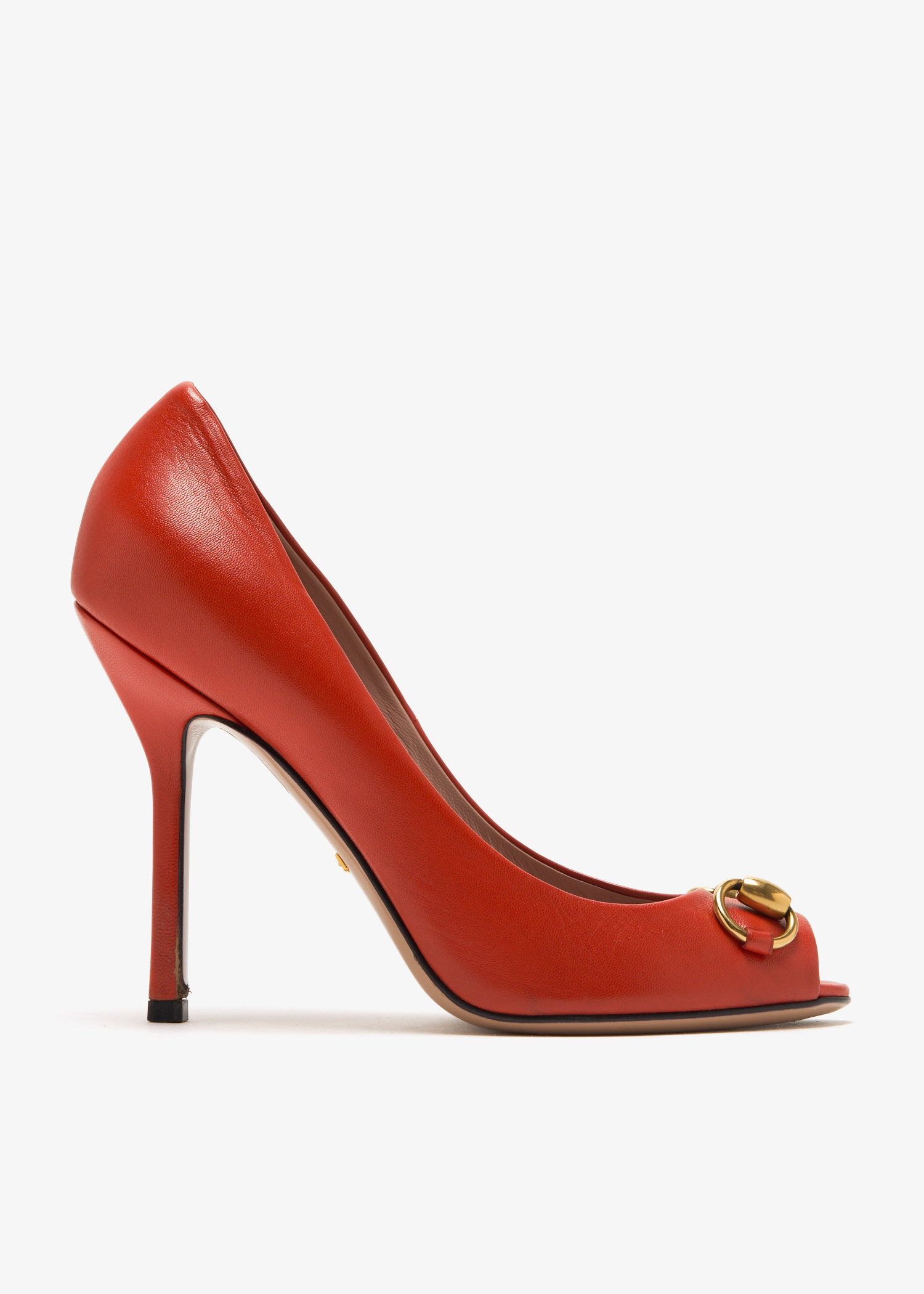 

Horsebit peep-toe pumps, Red
